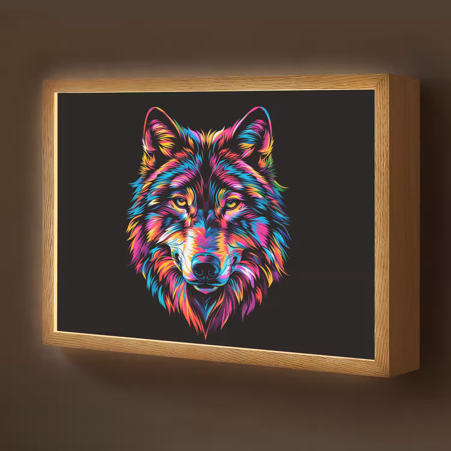 Wolf - Kleurrijk - Zwart - Dieren - Neon Light Box met batterij (Wandlamp kind) middel -z3d_website