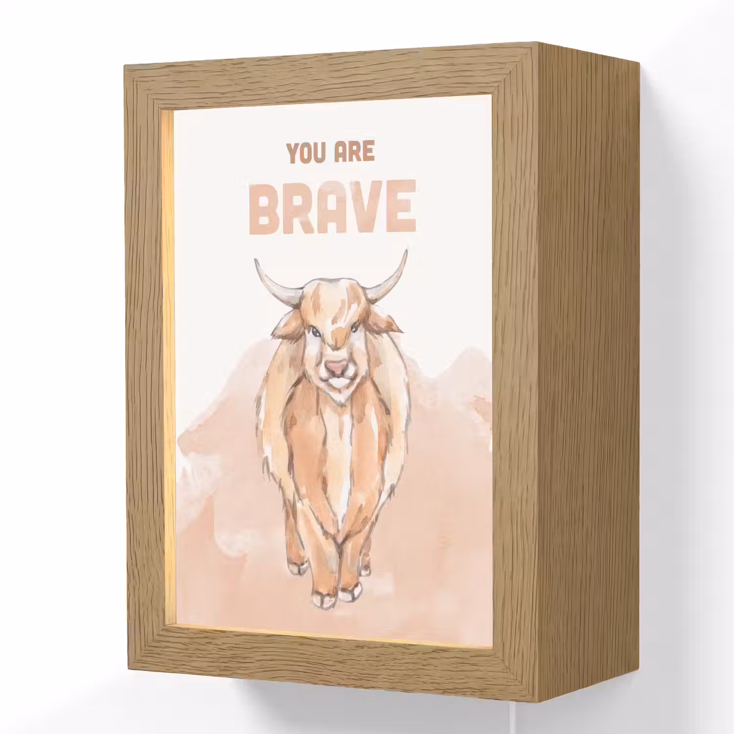 Yak - Oranje - Quote - 'You are brave' Light Box met kabel (Wandlamp kind) klein -3d