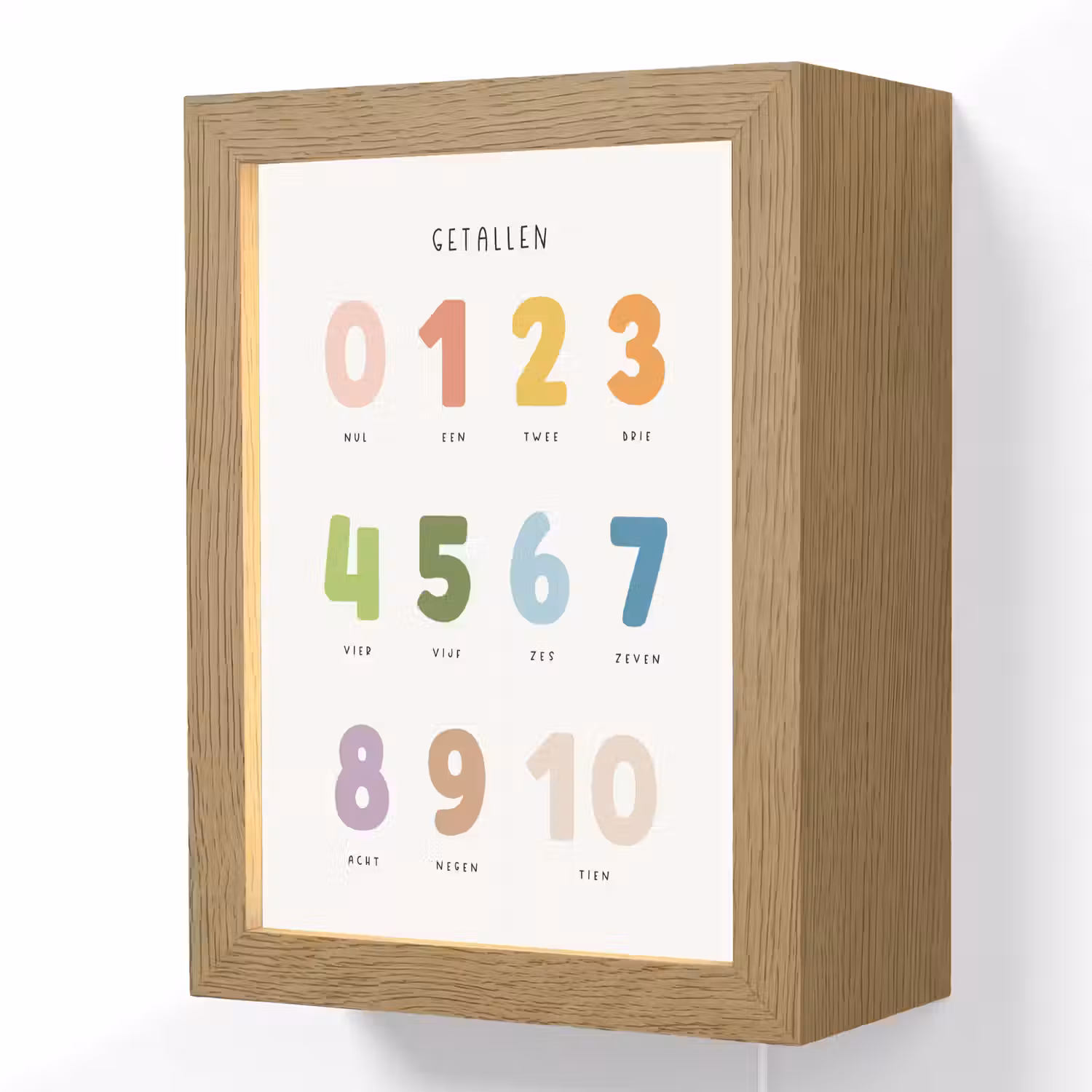 Getallen - Educatief - Leren tellen - Cijfers oefenen voor kinderen - Kleuren Light Box met kabel (Wandlamp kind) klein -3d