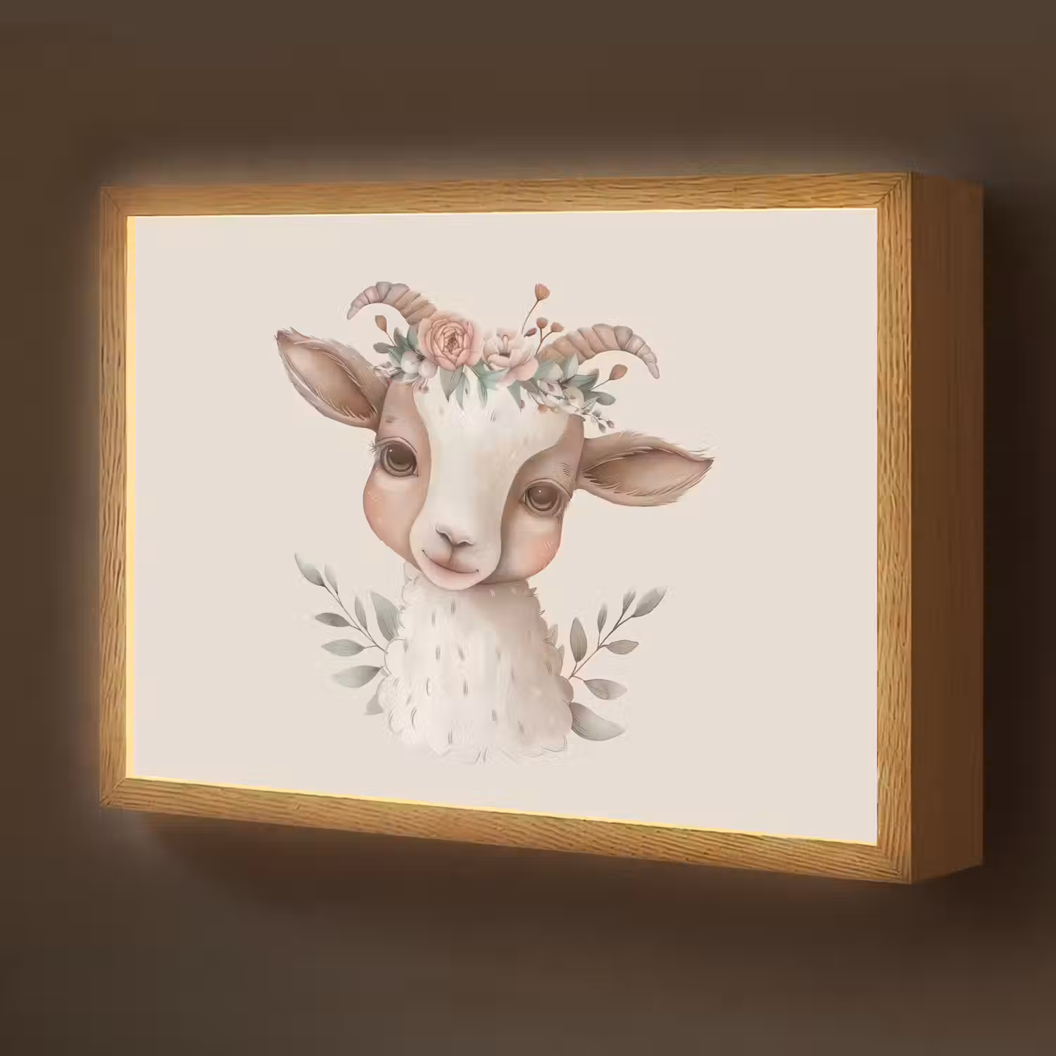 Geit - Dier - Bohemian - Bloemen - Boho Light Box met batterij (Wandlamp kind) middel -z3d_website