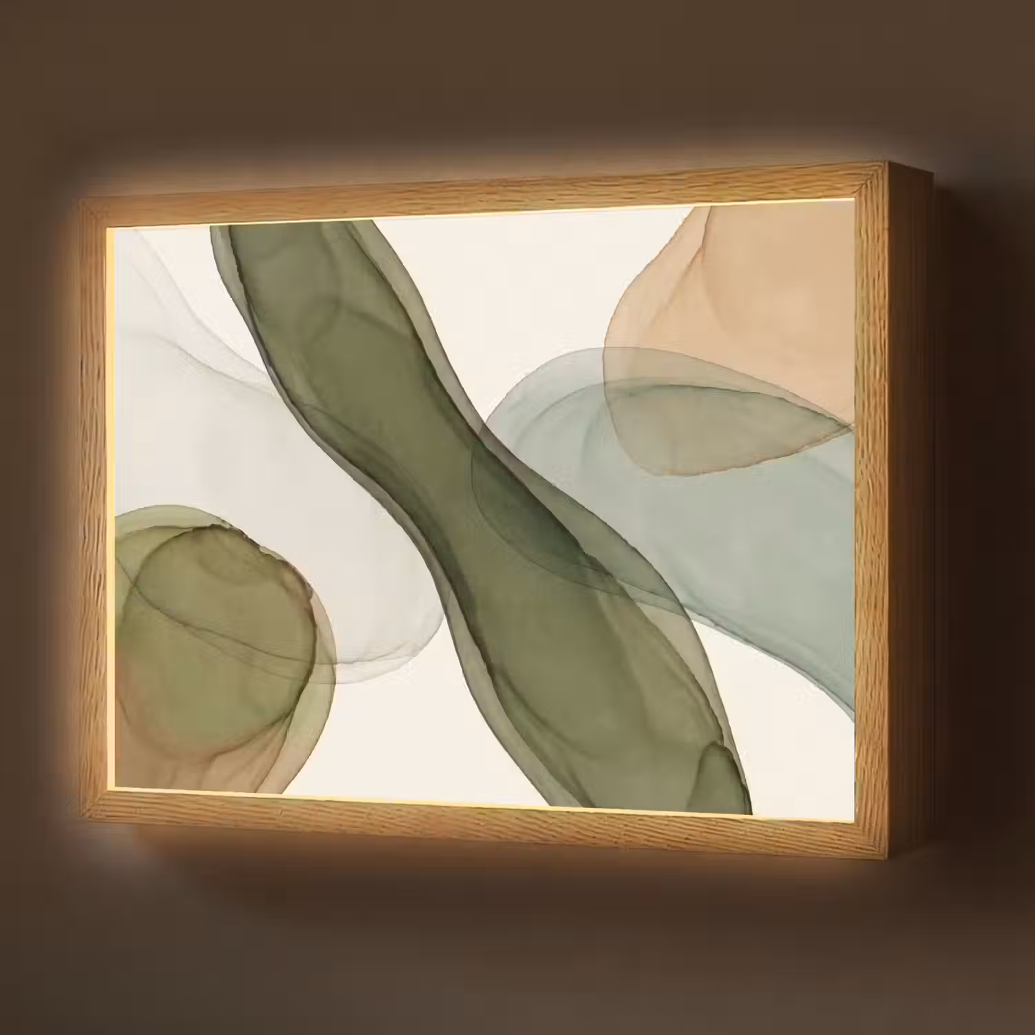 Abstract - Vormen - Modern - Kunst - Groen - Bruin Light Box met batterij (Wandlamp) middel -z3d_website