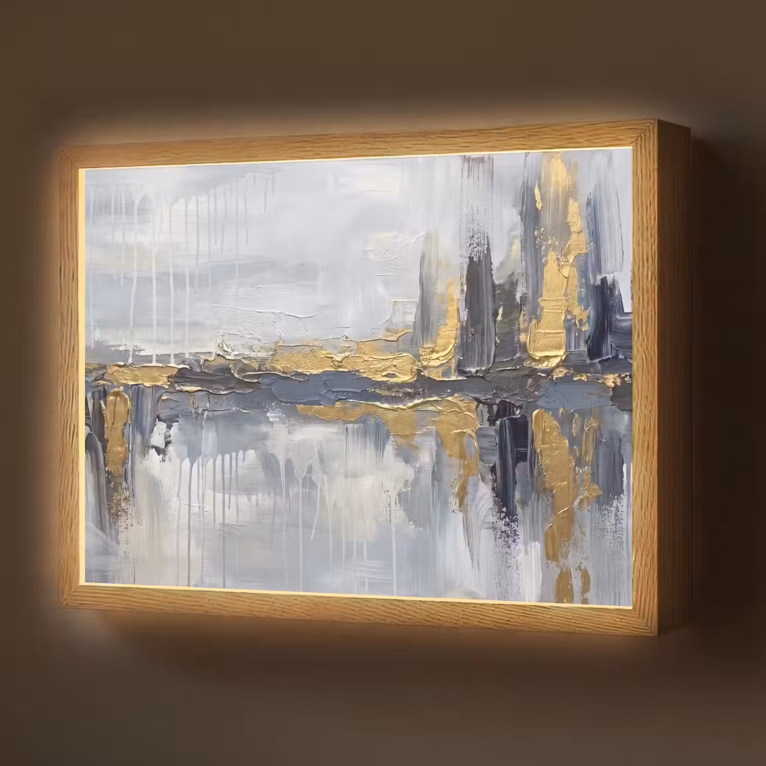 Abstract - Structuur - Goud - Grijs - Modern Light Box met batterij (Wandlamp) middel -z3d_website