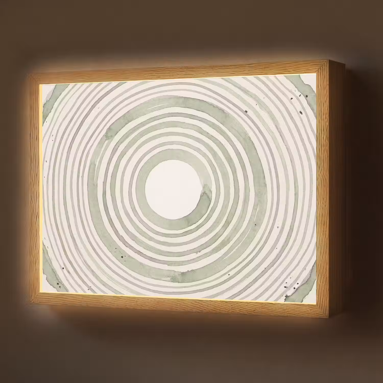 Abstractie - Cirkels - Waterverf - Groen - Modern Light Box met batterij (Wandlamp) middel -z3d_website