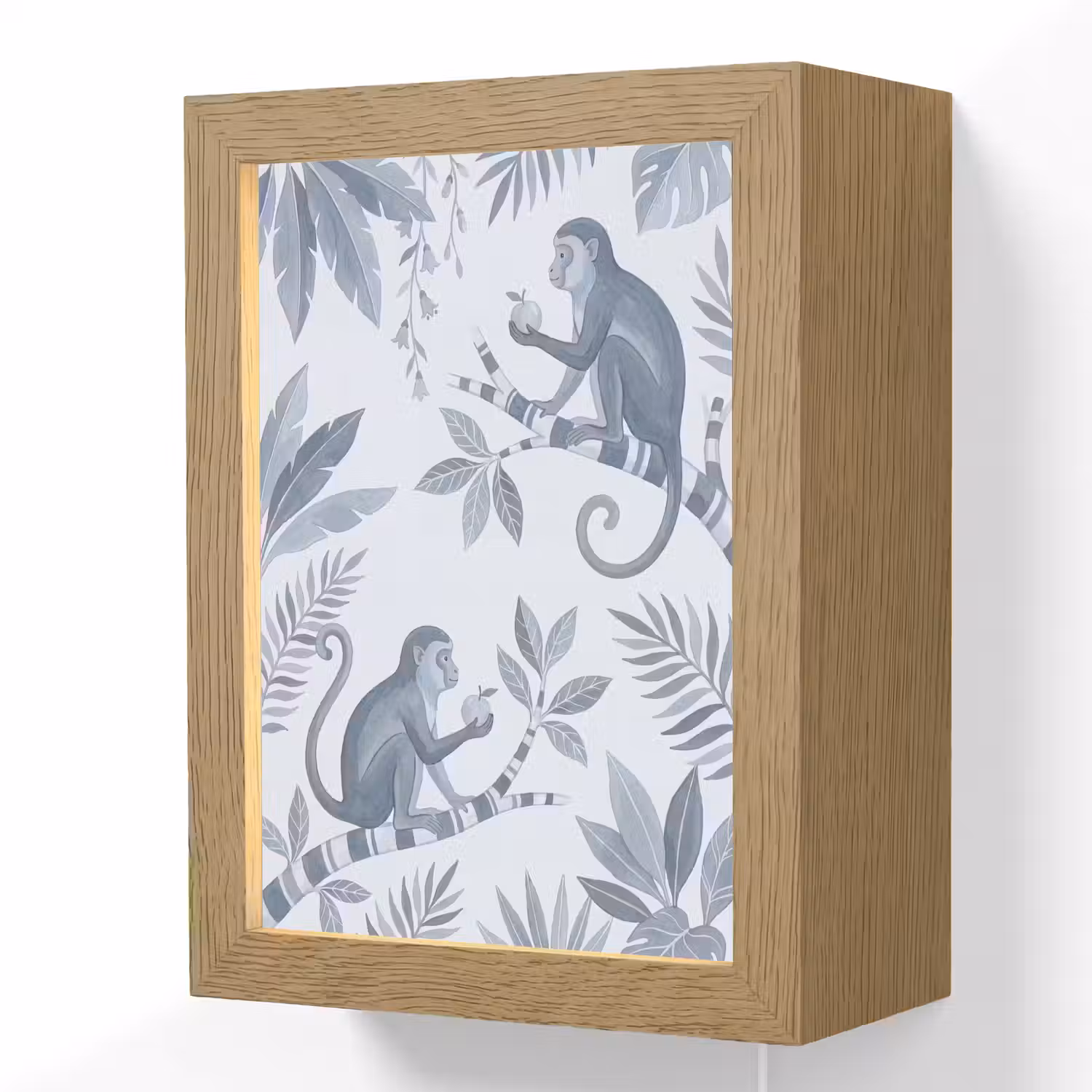 Aap - Boom - Bladeren - Jungle - Illustratie Light Box met kabel (Wandlamp) klein -3d
