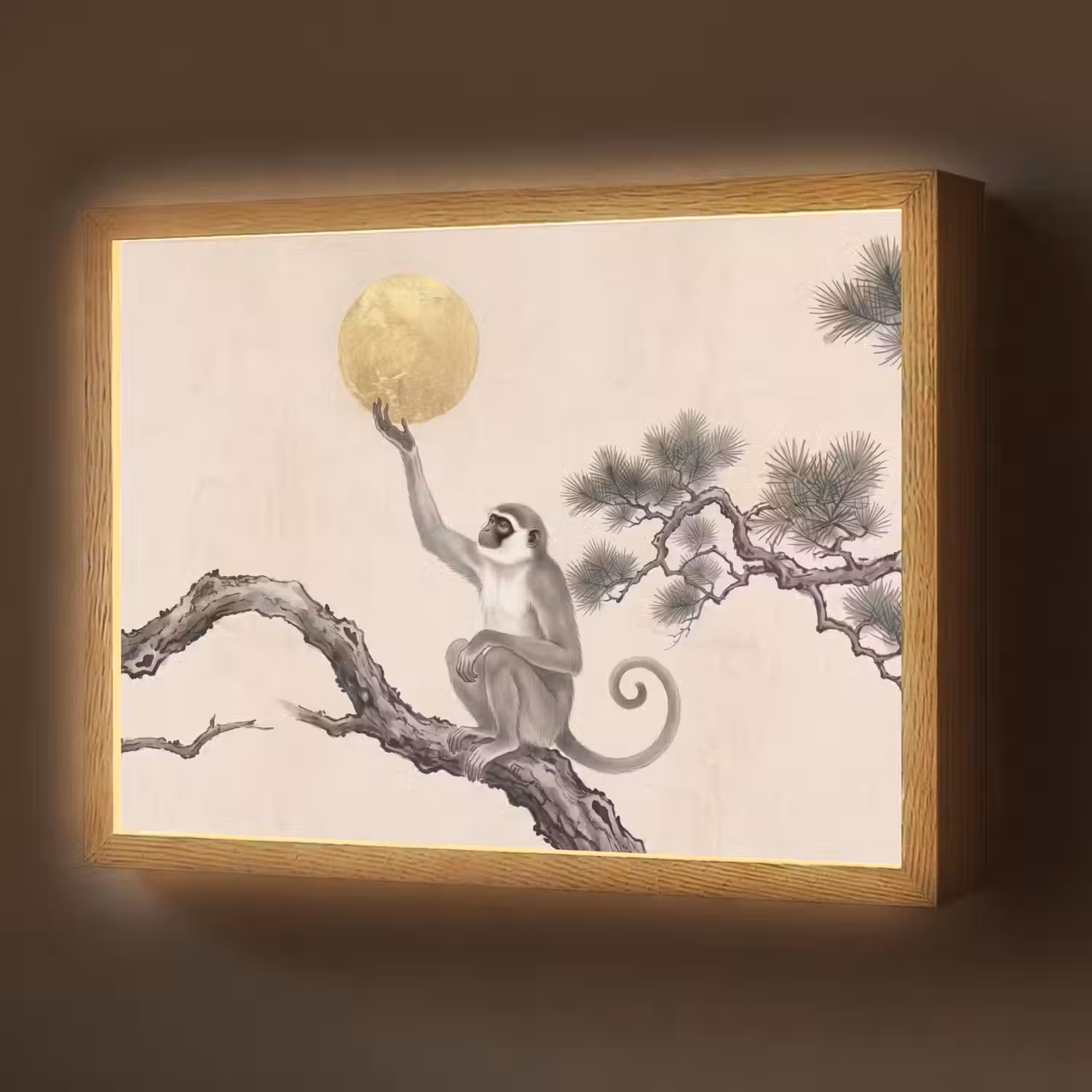 Aap - Maan - Goud Light Box met batterij (Wandlamp) middel -z3d_website