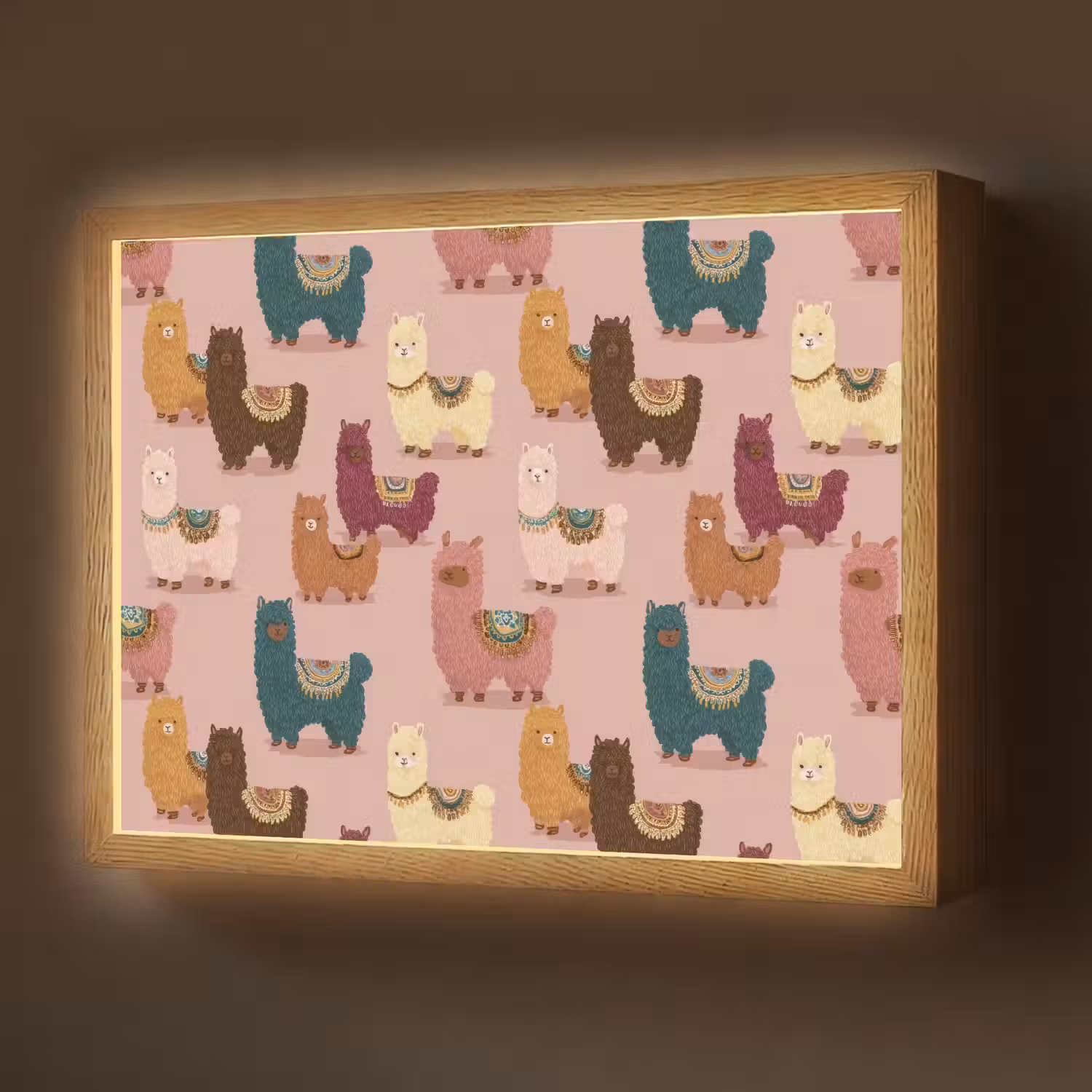 Alpaca's - Patroon - Kleurrijk Light Box met batterij (Wandlamp) middel 907 -z3d_website