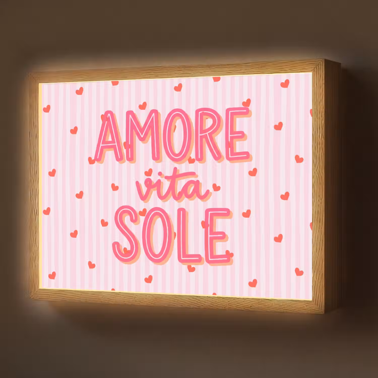 Amore vita sole - Roze - Hartjes Light Box met batterij (Wandlamp) middel -z3d_website