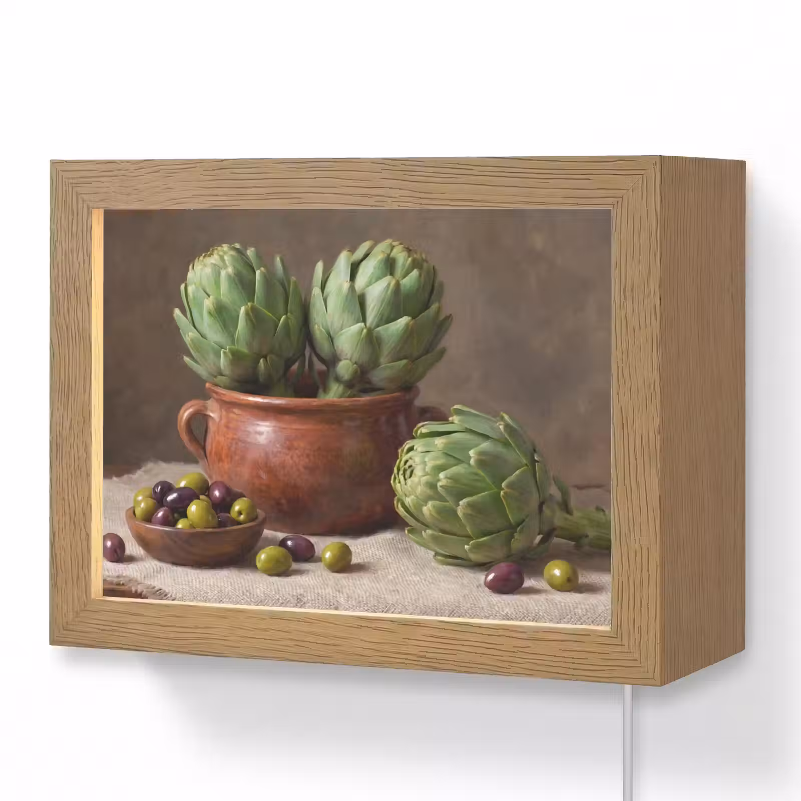 Lightbox - Wandleuchte - Artischocken – Oliven – Essen - Artisjokken - Olijven - Eten Light Box met kabel (Wandlamp) klein
