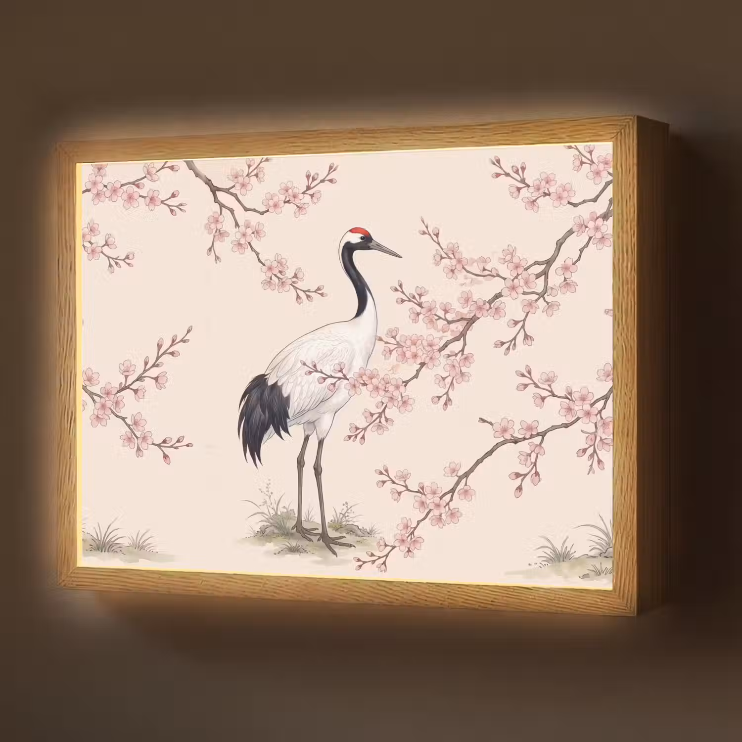 Aziatisch - Kraanvogel - Beige Light Box met batterij (Wandlamp) middel -z3d_website