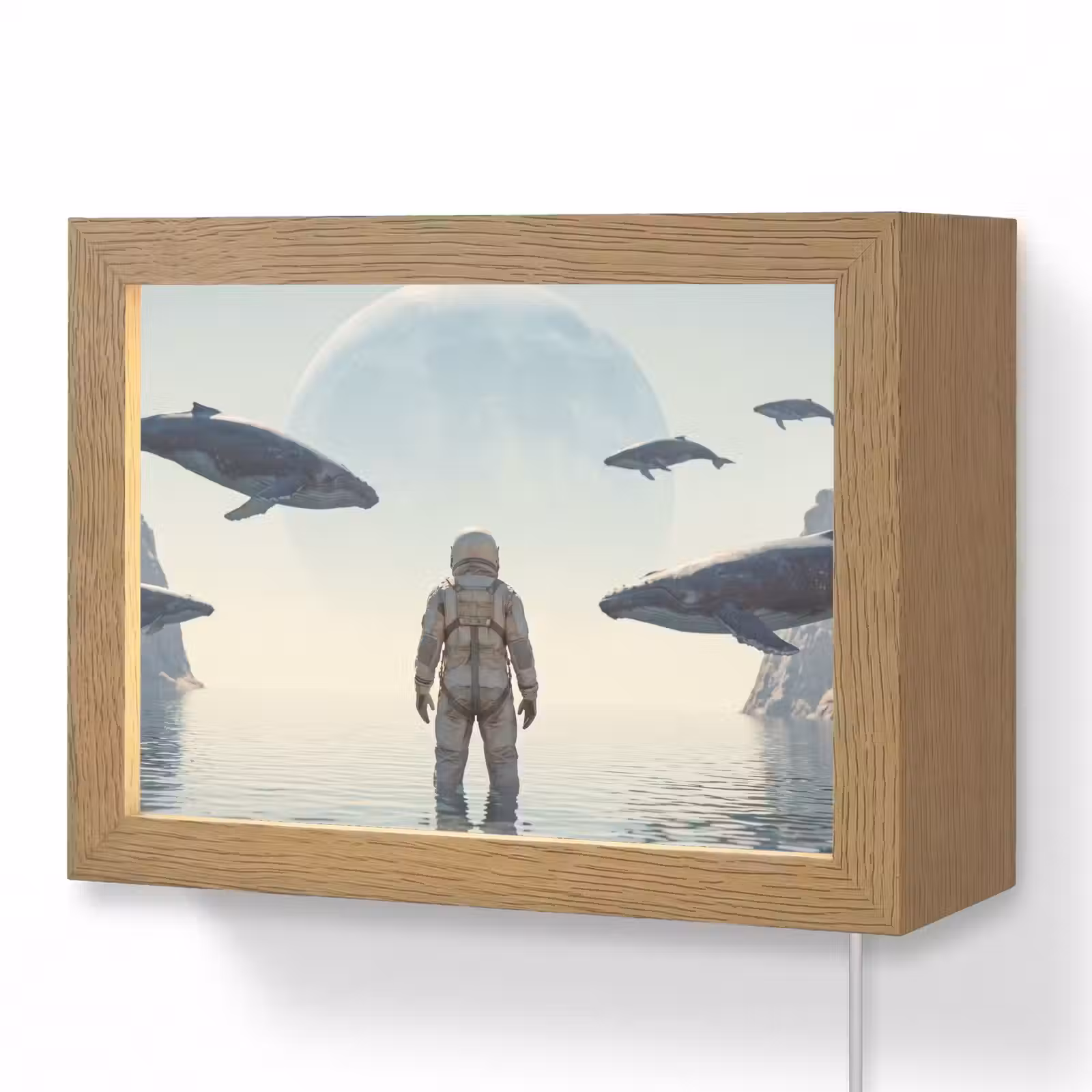 Lightbox - Wandleuchte - Astronaut – Wal – Fantasie - Ruimtevaarder - Walvis - Fantasie Light Box met kabel (Wandlamp) klein
