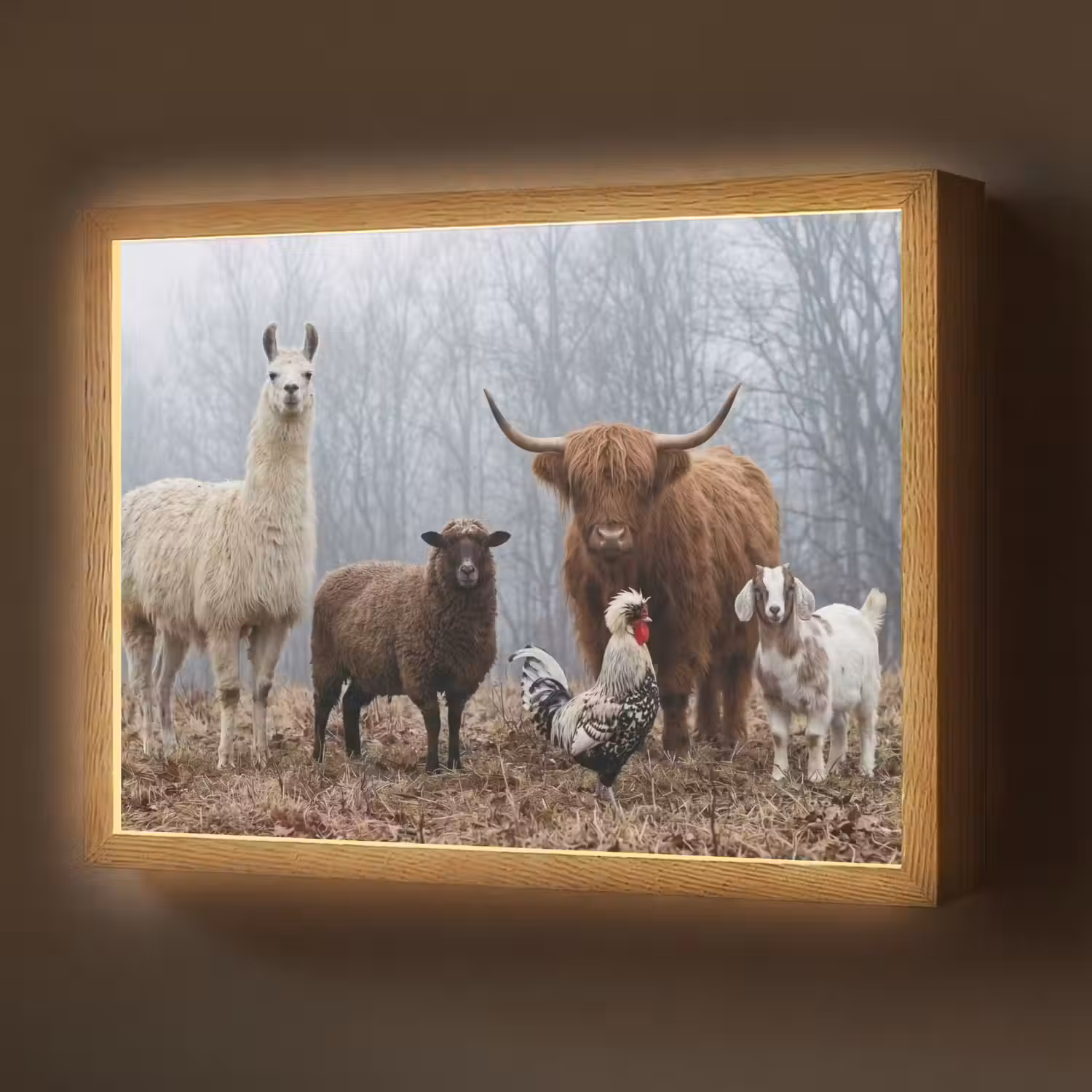 Boerderijdieren - Groep - Mist - Natuur - Rustiek Light Box met batterij (Wandlamp) middel -z3d_website