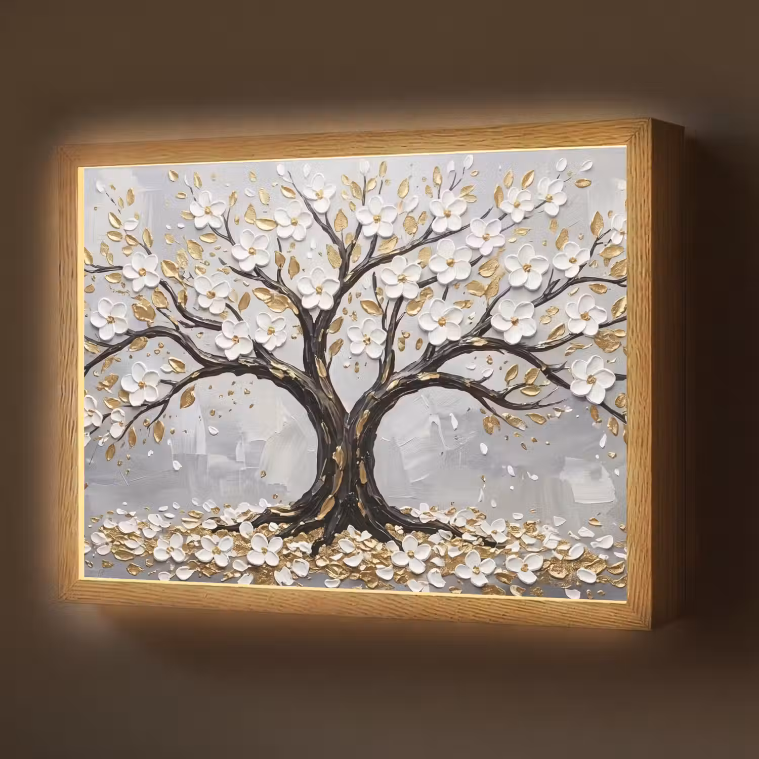 Boom - Bloemen - Natuur - Abstract - Wit Light Box met batterij (Wandlamp) middel -z3d_website