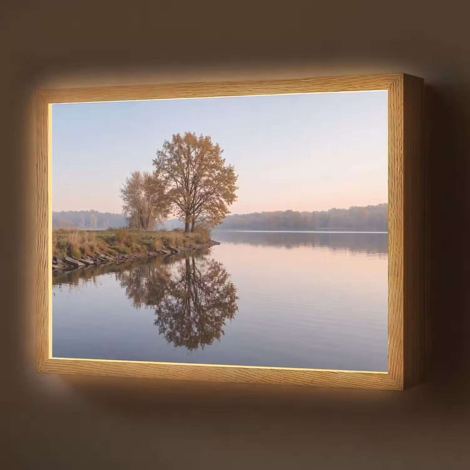 Bomen - Reflectie - Water - Zonsopgang - Serene Light Box met batterij (Wandlamp) middel -z3d_website