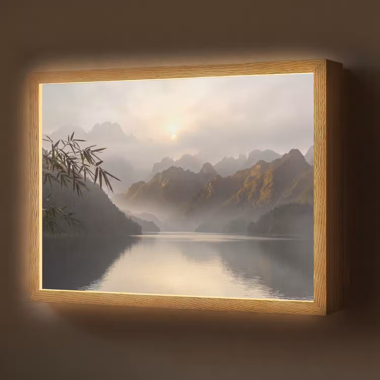 Bergen - Water - Mist - Natuur - Landschap Light Box met batterij (Wandlamp) middel -z3d_website