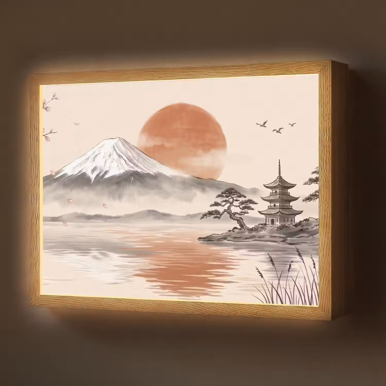 Bergtop - Meer - Bloesem Light Box met batterij (Wandlamp) middel -z3d_website