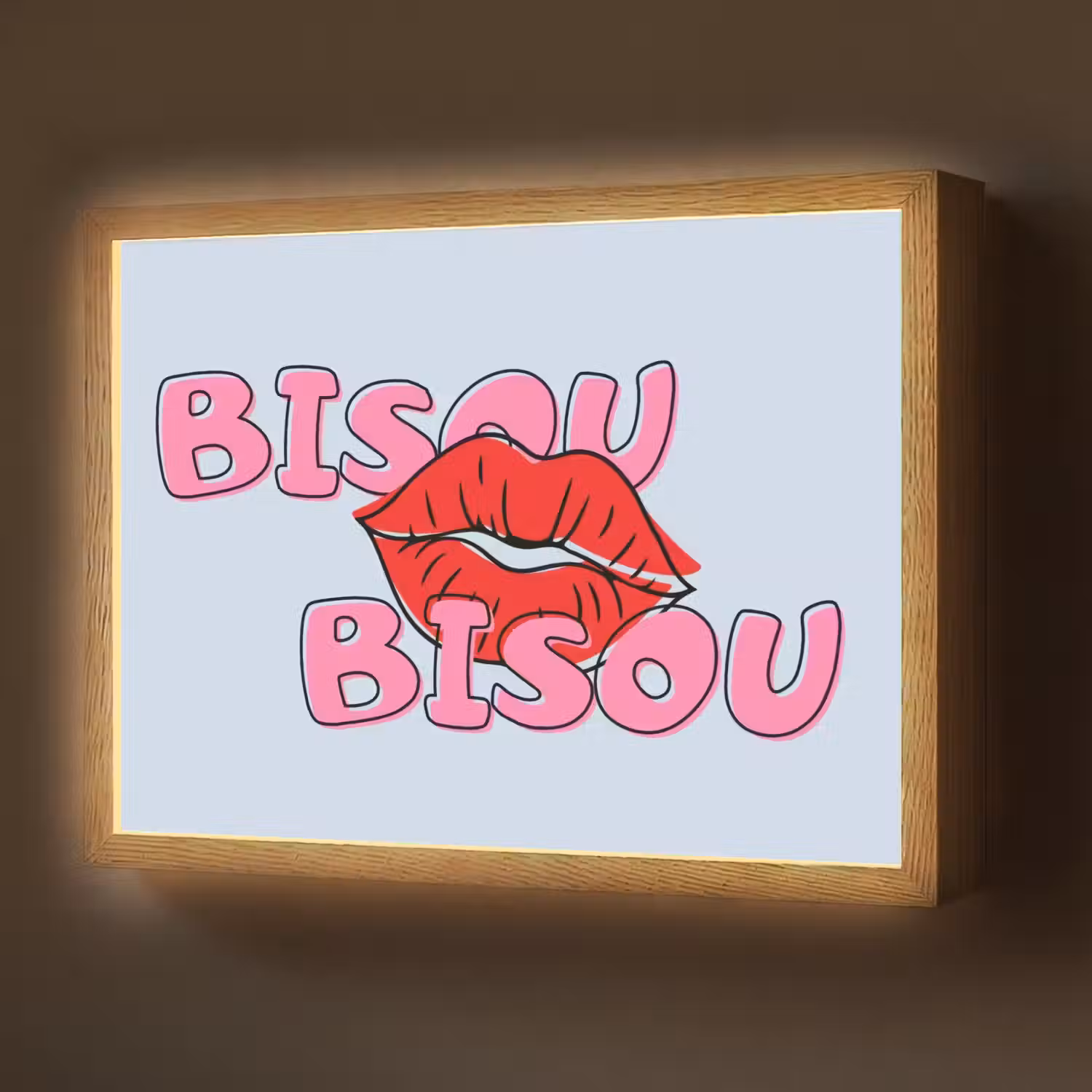 Bisou - Blauw - Roze - Lippen Light Box met batterij (Wandlamp) middel -z3d_website
