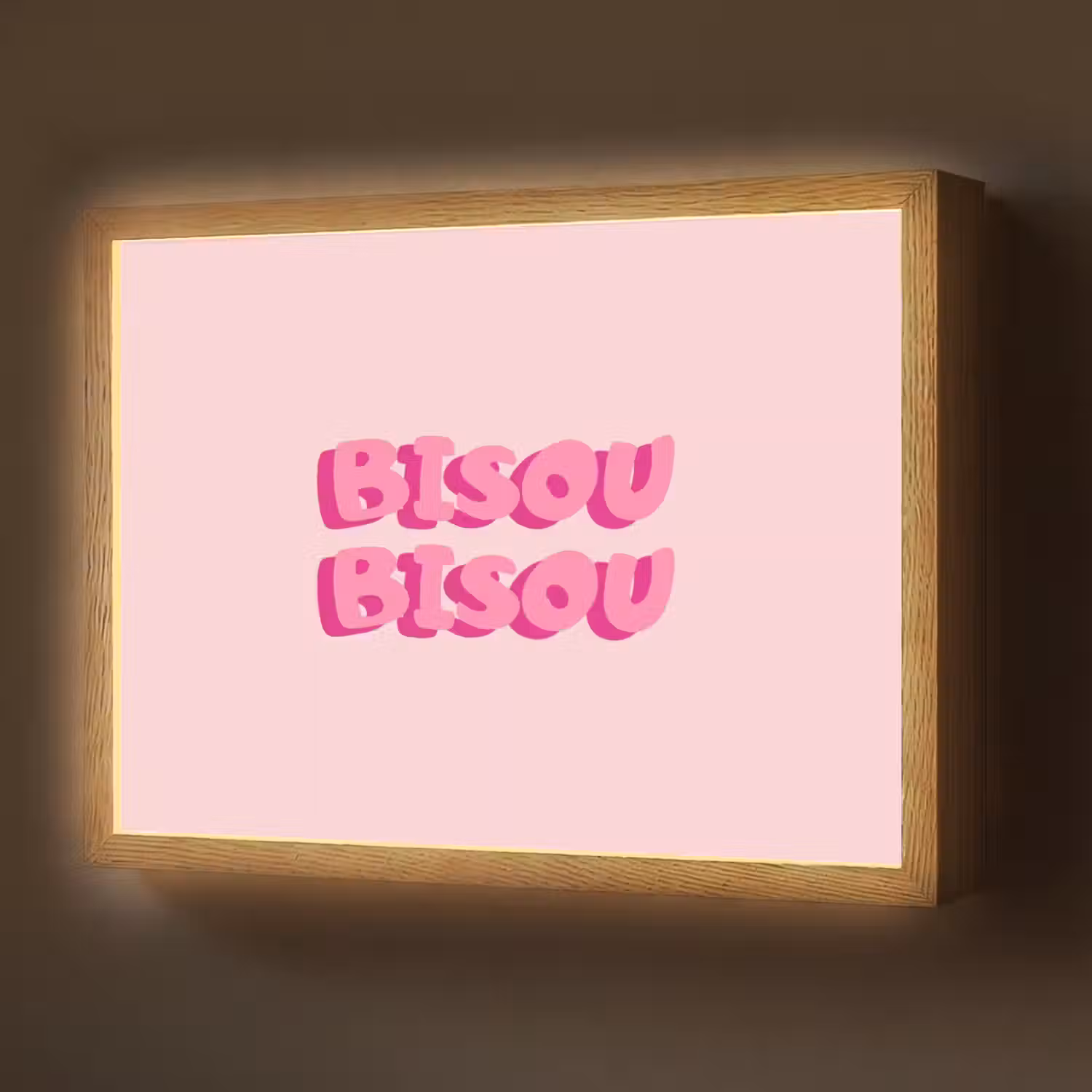 Bisou - Roze - Dikke letters Light Box met batterij (Wandlamp) middel -z3d_website