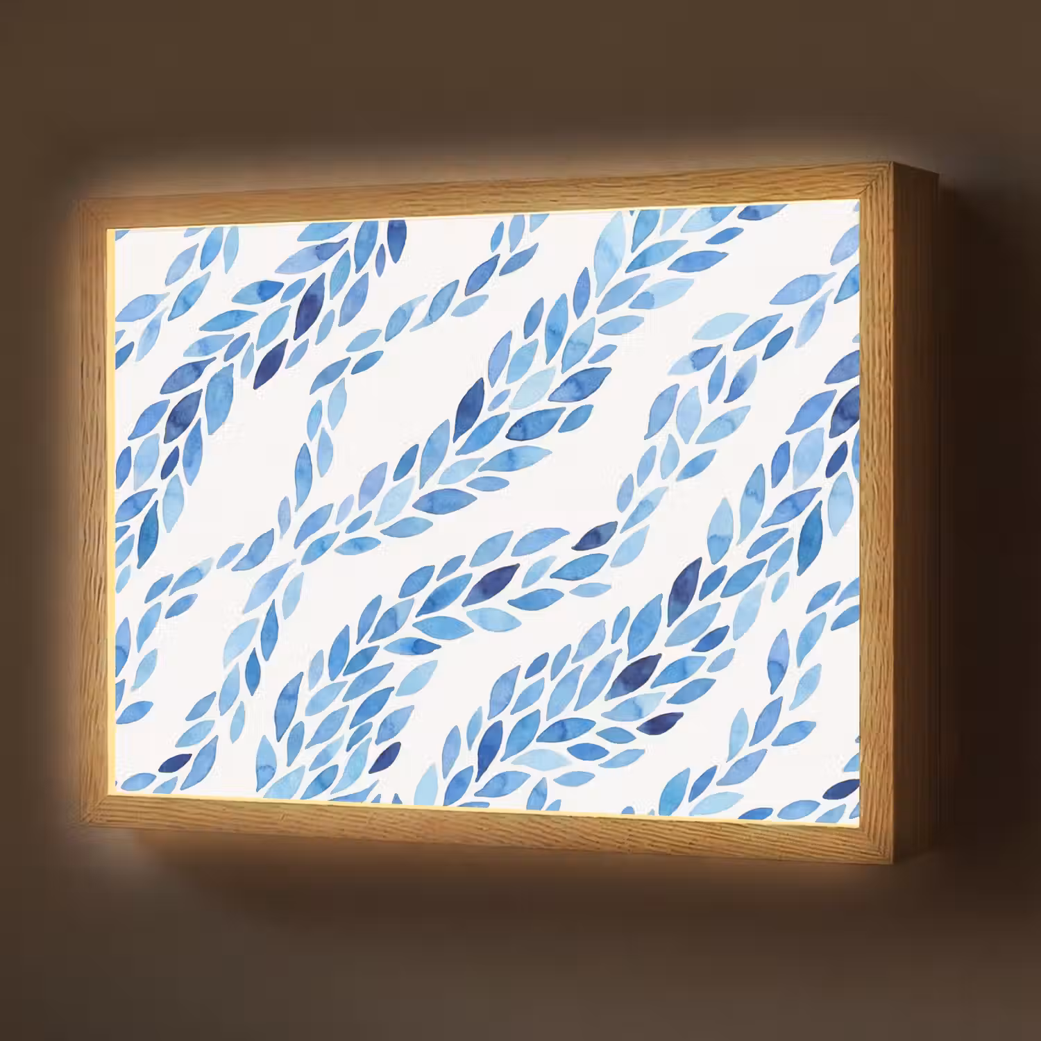 Bladeren - Aquarel - Patroon - Modern - Blauw Light Box met batterij (Wandlamp) middel -z3d_website