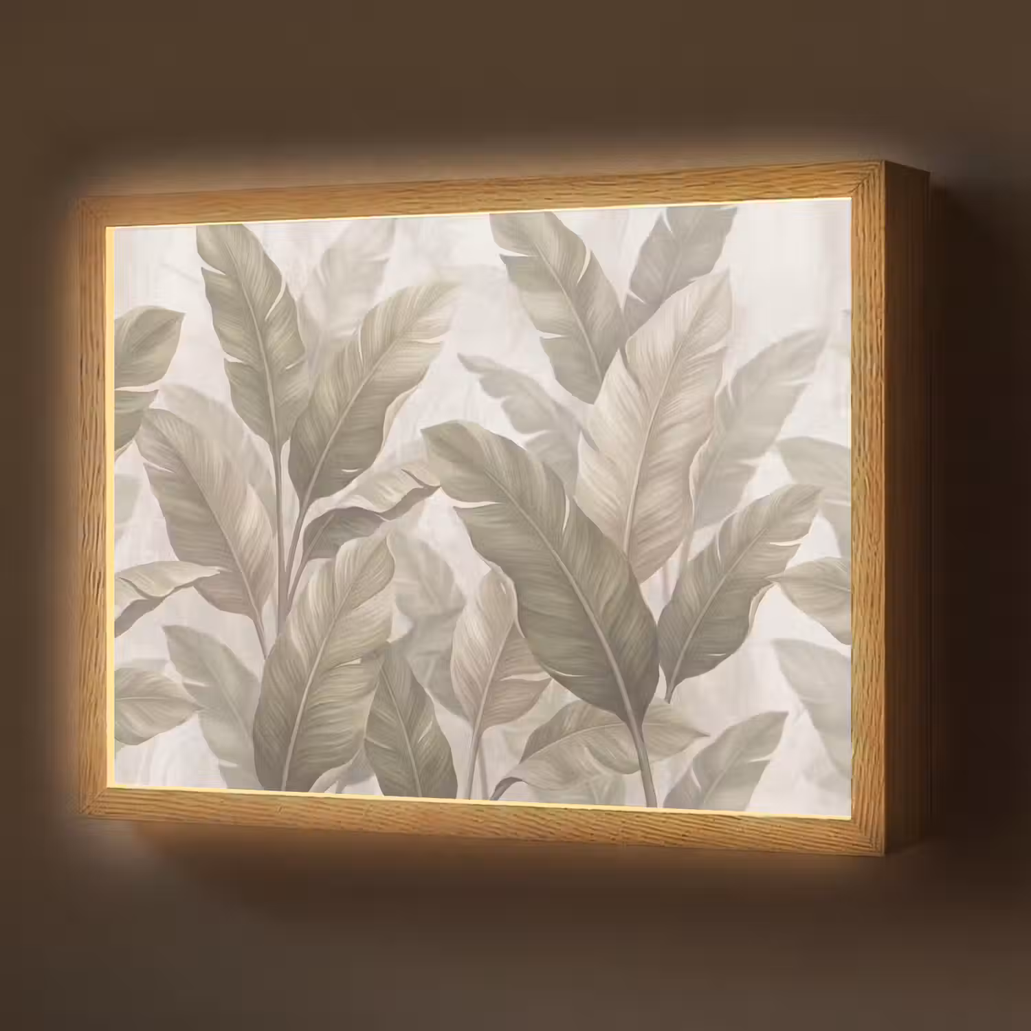 Bladeren - Tropisch - Natuur - Abstract - Beige Light Box met batterij (Wandlamp) middel -z3d_website
