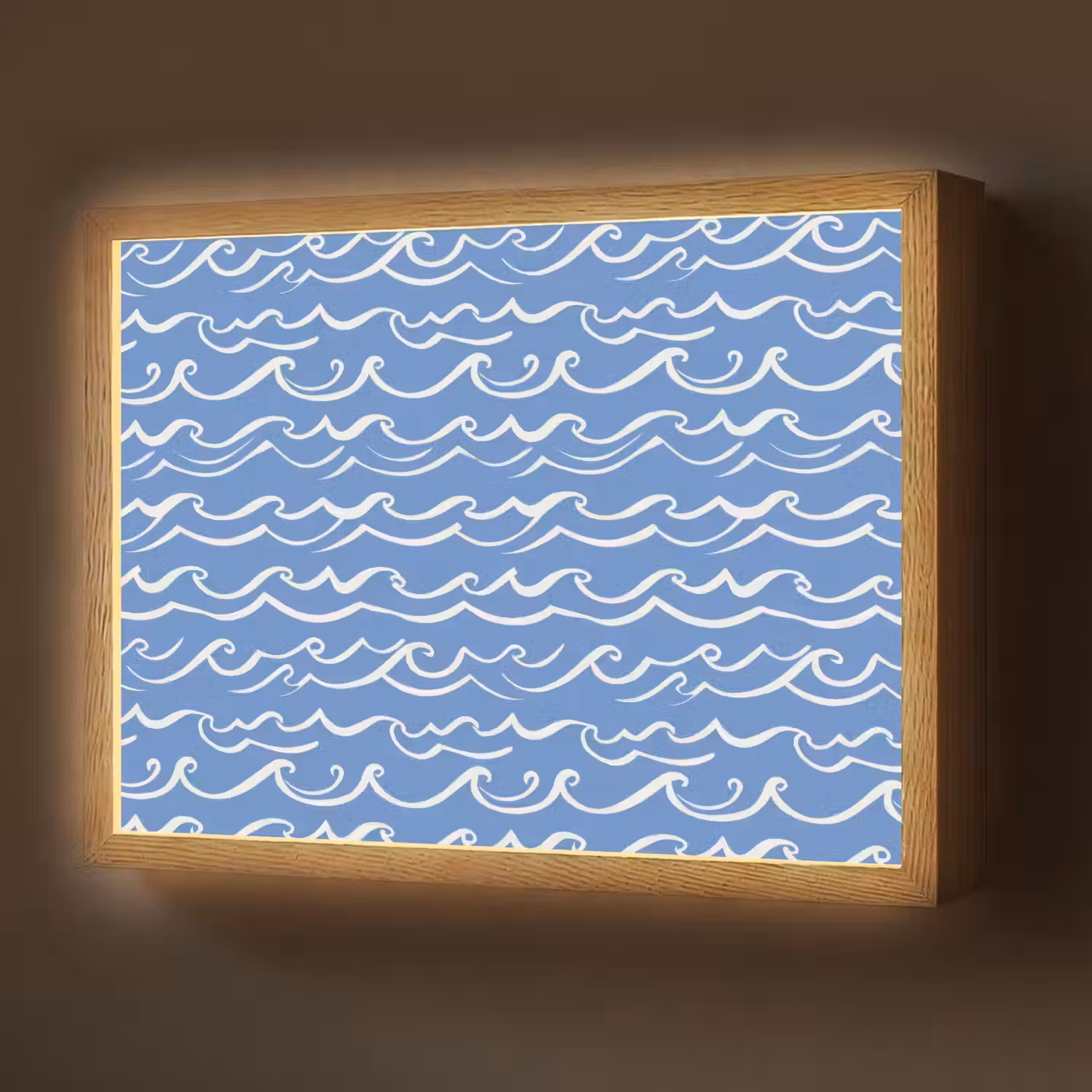 Blauw - Wit - Simpel - Getekend - Golven Light Box met batterij (Wandlamp) middel 907 -z3d_website
