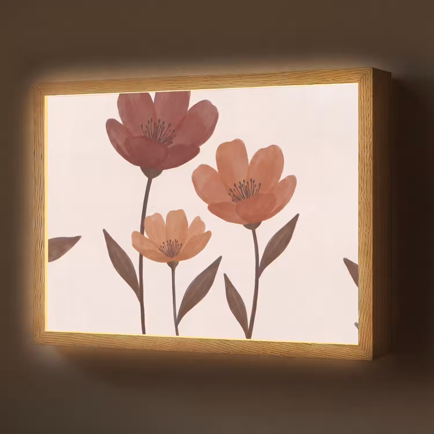 Bloemen - Abstract - Modern - Bruin - Decoratief Light Box met batterij (Wandlamp) middel -z3d_website