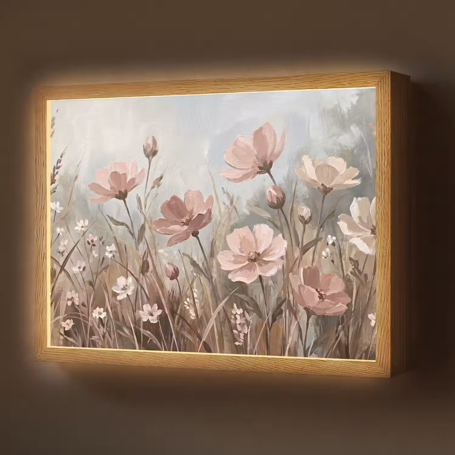 Bloemen - Botanisch - Schilderij - Pastel - Rustiek Light Box met batterij (Wandlamp) middel -z3d_website