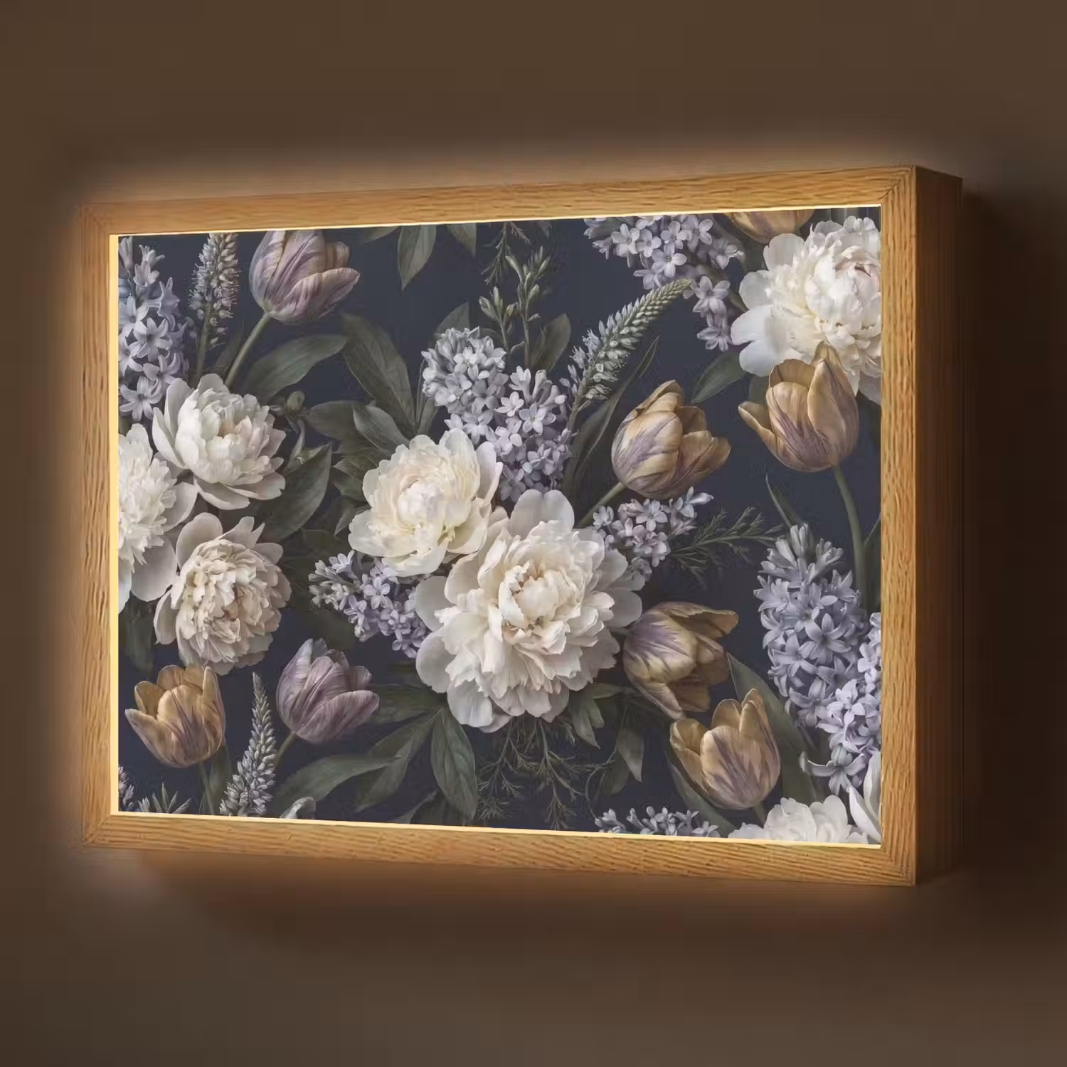 Bloemen - Donker - Elegant - Natuur - Wit Light Box met batterij (Wandlamp) middel -z3d_website