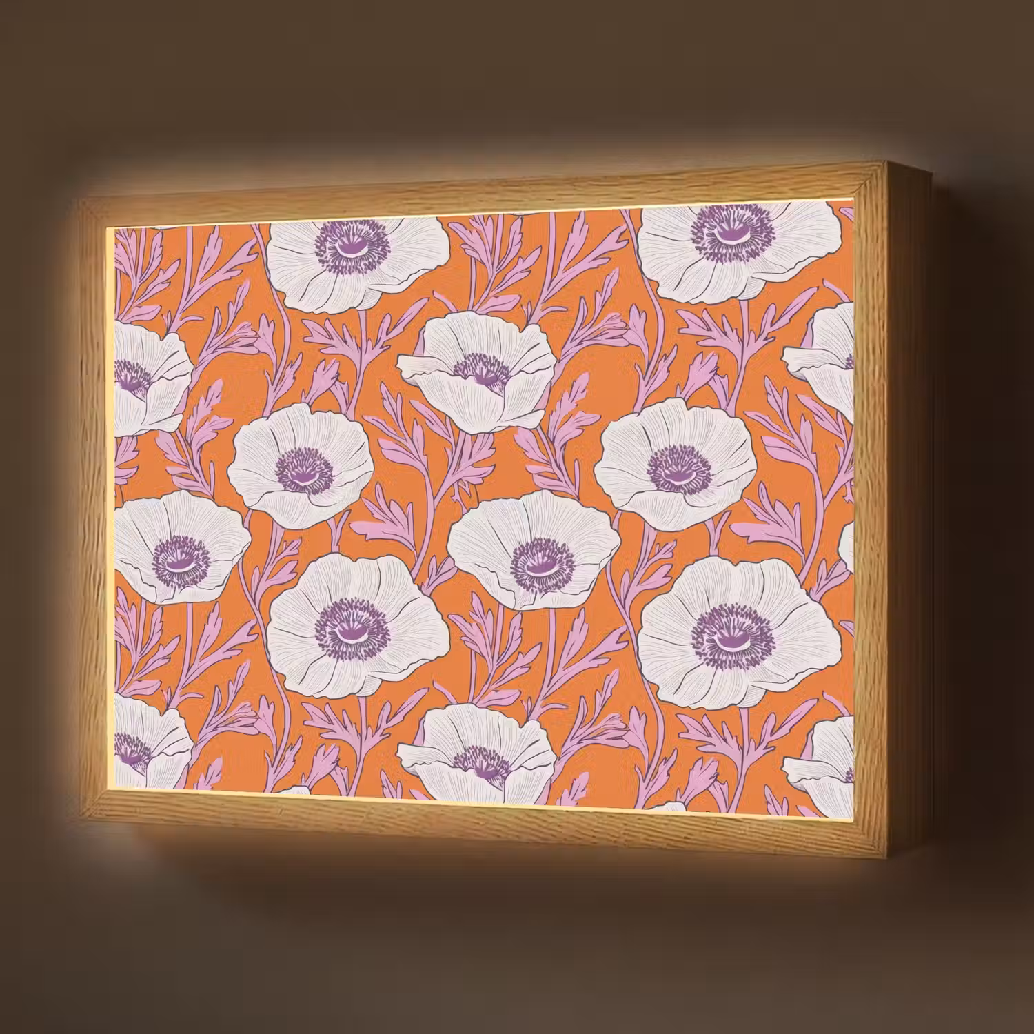 Bloemen - Grafisch - Oranje Light Box met batterij (Wandlamp) middel 907 -z3d_website