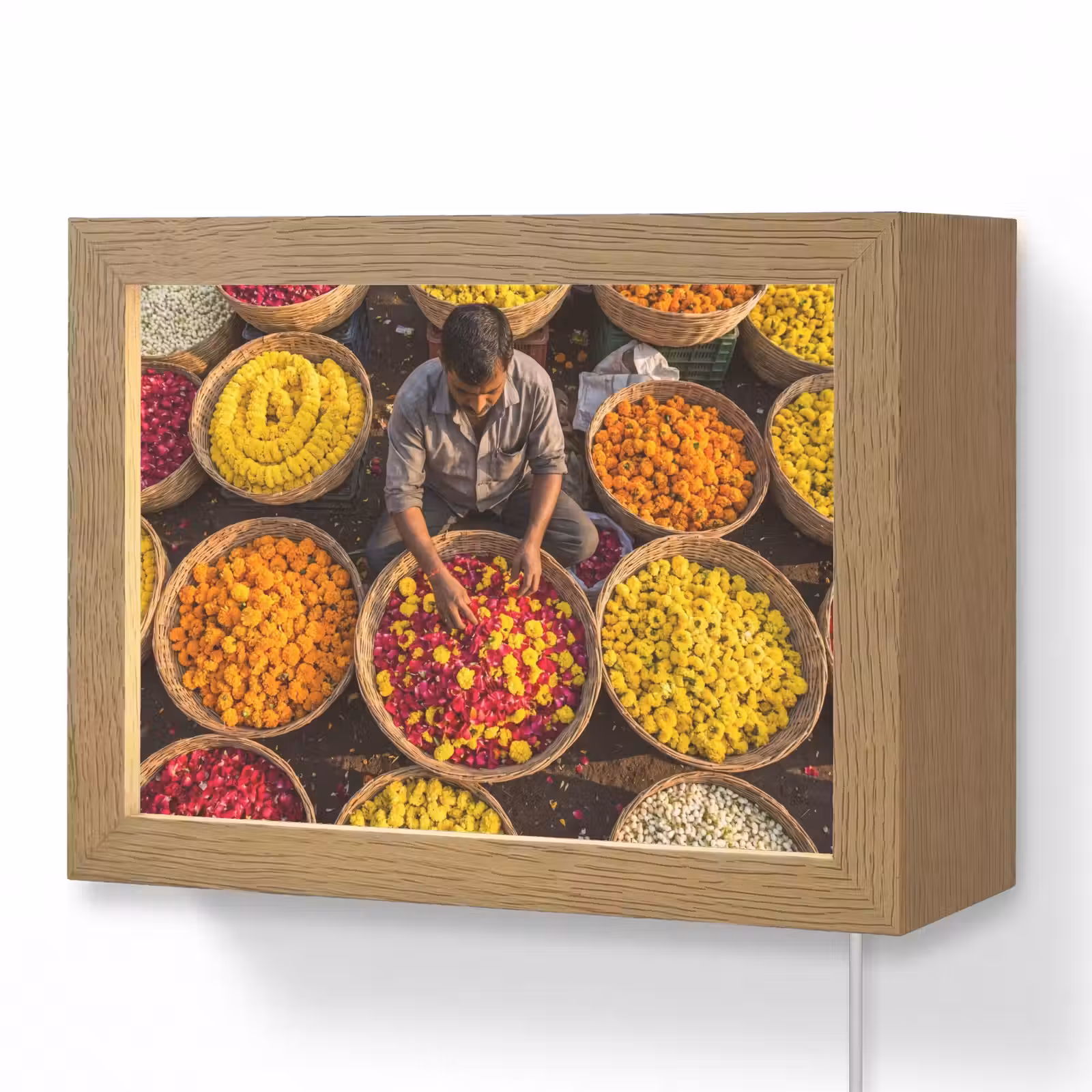 Lightbox - Wandleuchte - Blumen – Markt – Bunt - Bloemen - Markt - Kleurrijk Light Box met kabel (Wandlamp) klein