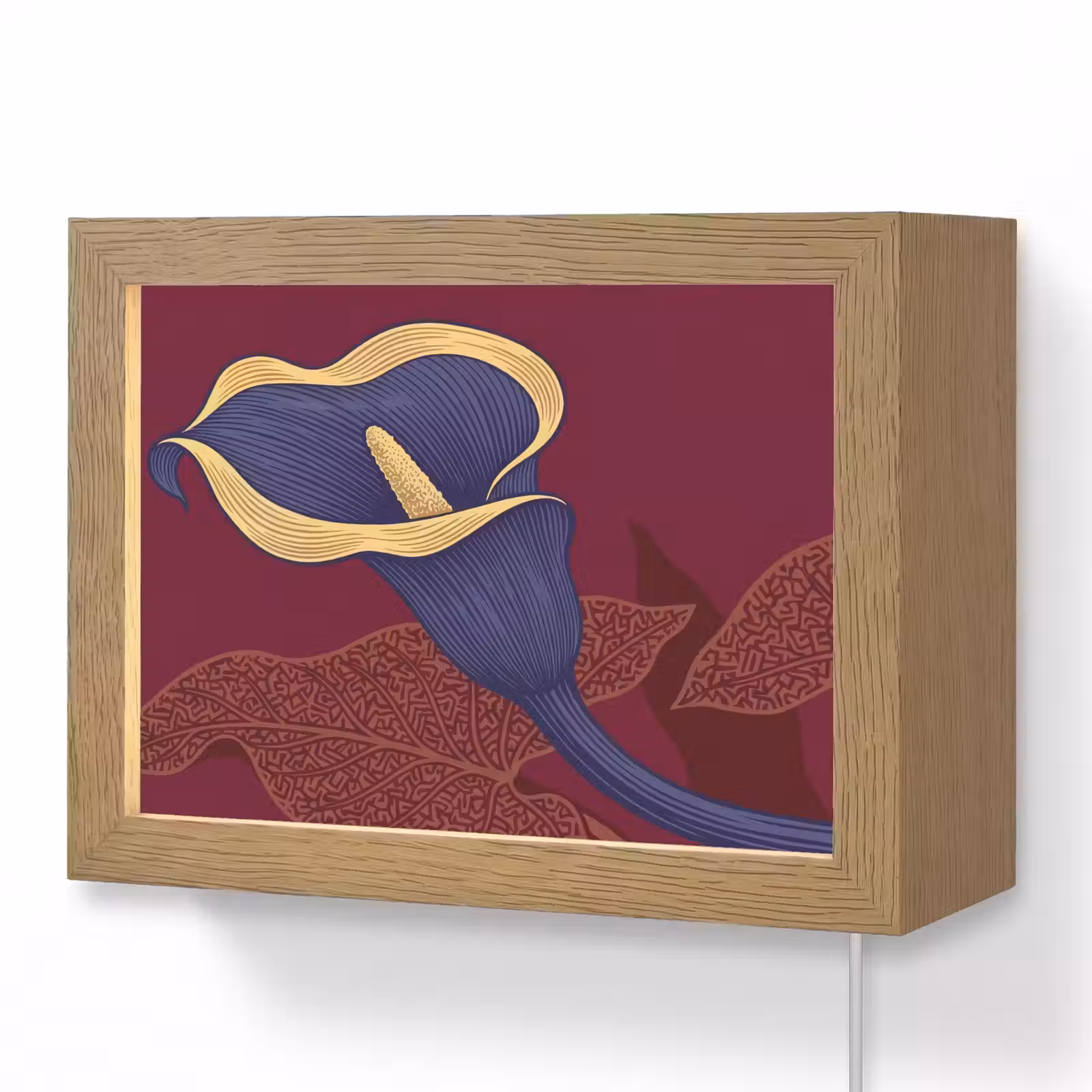 Lightbox - Wandleuchte - Blumen – Modern – Lila - Bloemen - Modern - Paars Light Box met kabel (Wandlamp) klein