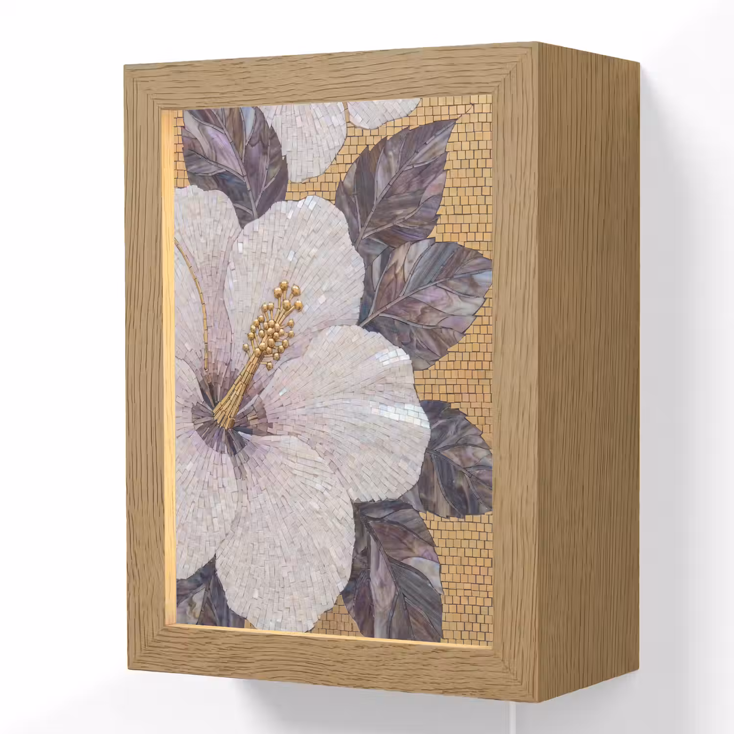 Bloemen - Mozaïek - Kunst - Modern - Goud Light Box met kabel (Wandlamp) klein -3d