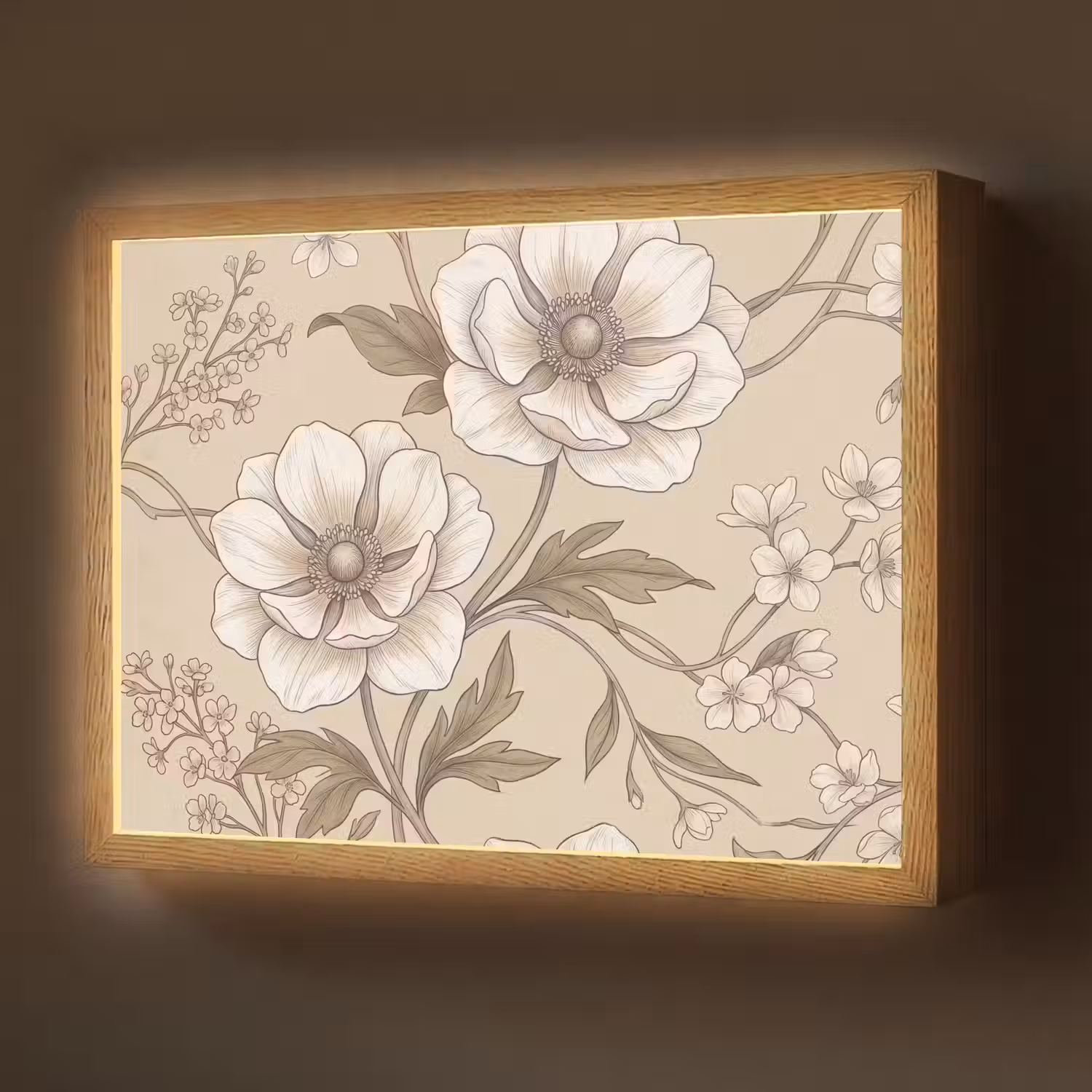 Bloemen - Patroon - Beige Light Box met batterij (Wandlamp) middel -z3d_website