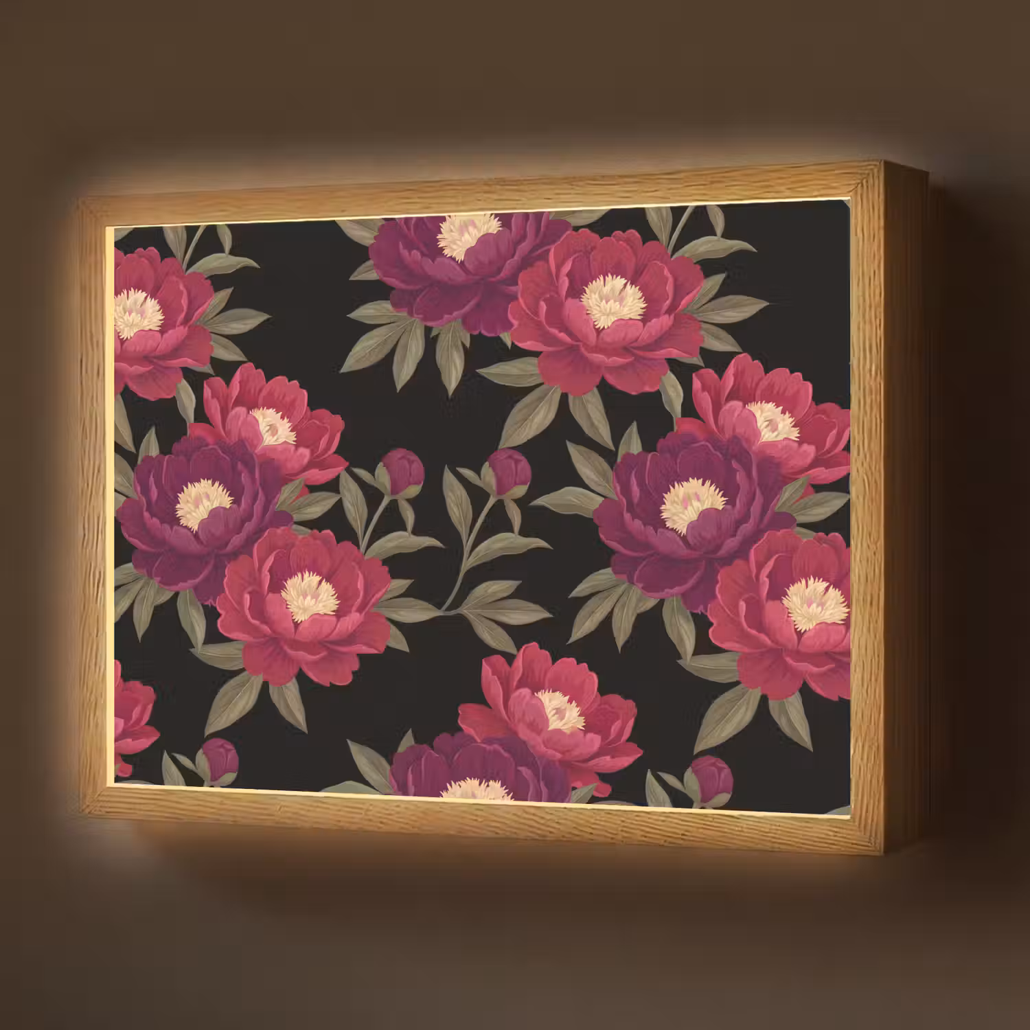 Bloemen - Patroon - Botanisch - Rood - Zwart Light Box met batterij (Wandlamp) middel -z3d_website