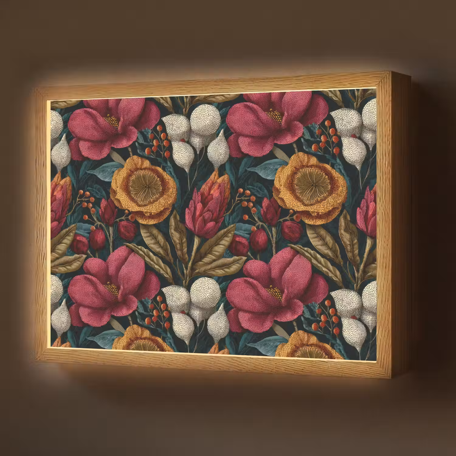Bloemen - Patroon - Rood - Goud Light Box met batterij (Wandlamp) middel 907 -z3d_website