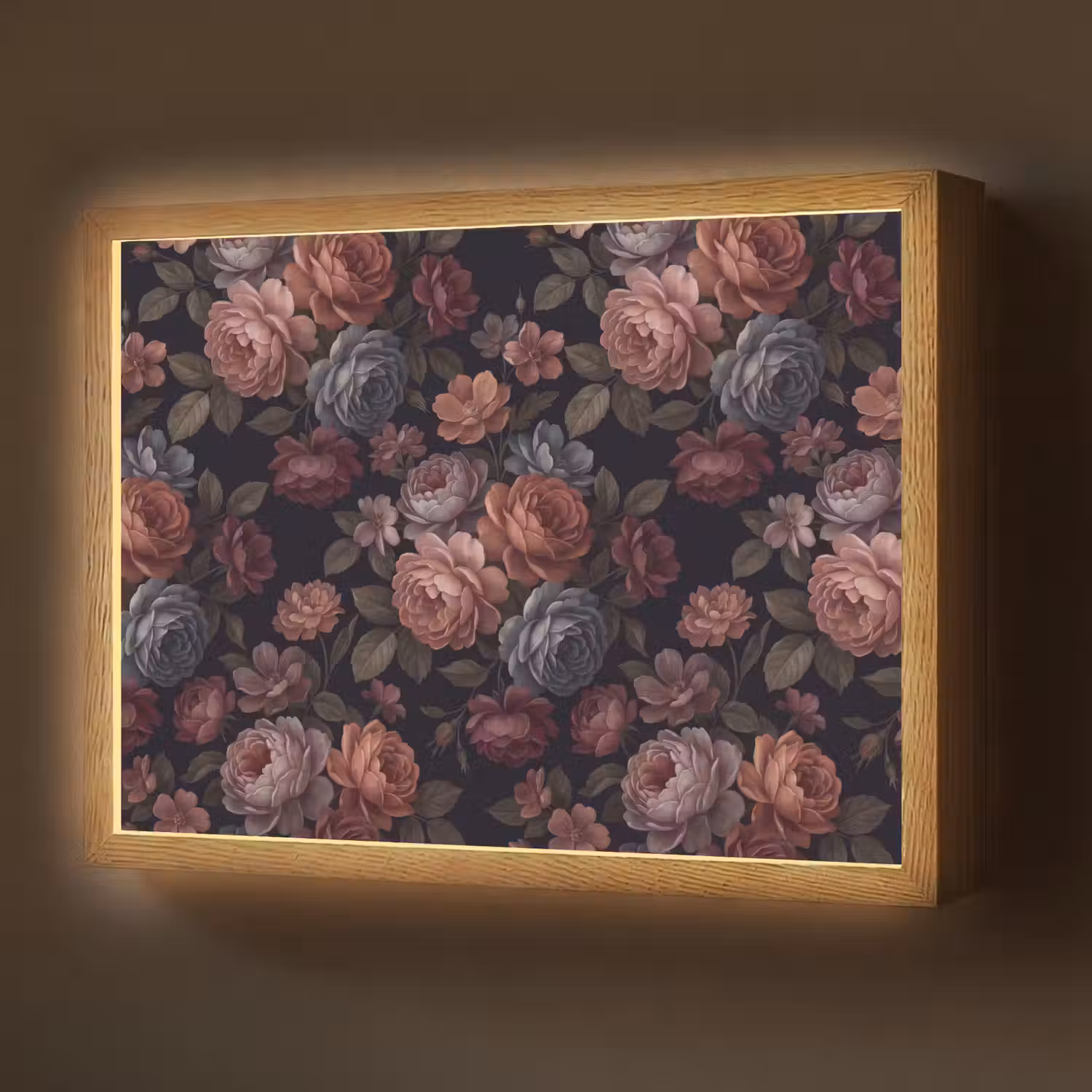 Bloemen - Patroon - Vintage - Donker - Roze Light Box met batterij (Wandlamp) middel -z3d_website