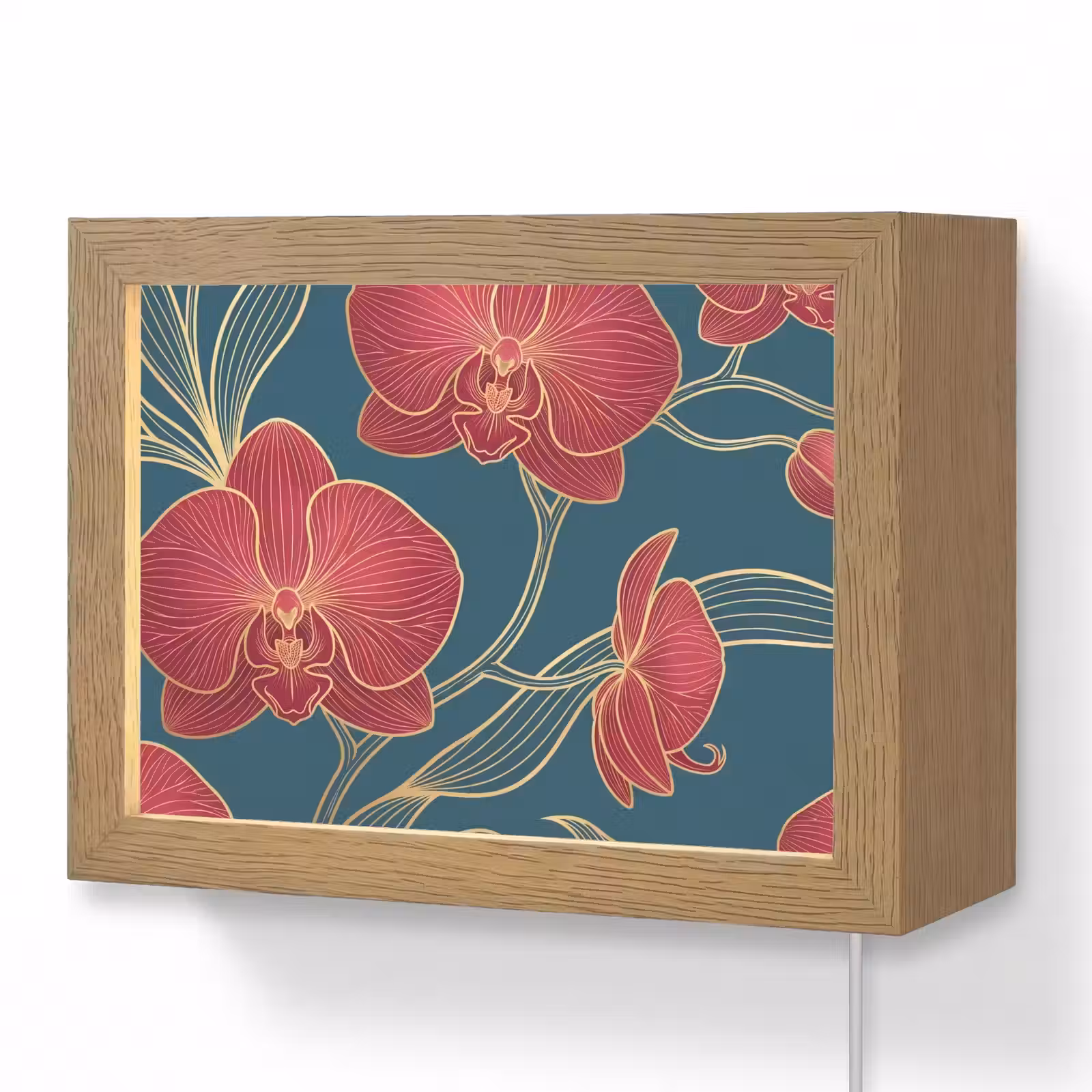 Lightbox - Wandleuchte - Blumen – Rot – Gold - Bloemen - Rood - Goud Light Box met kabel (Wandlamp) klein
