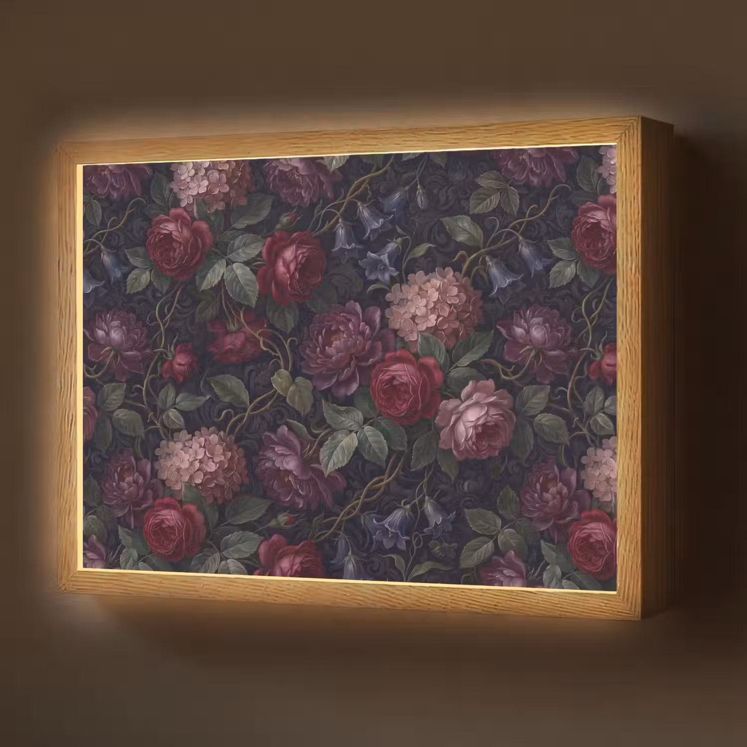 Bloemen - Rood - Klassiek - Donker - Patroon Light Box met batterij (Wandlamp) middel -z3d_website