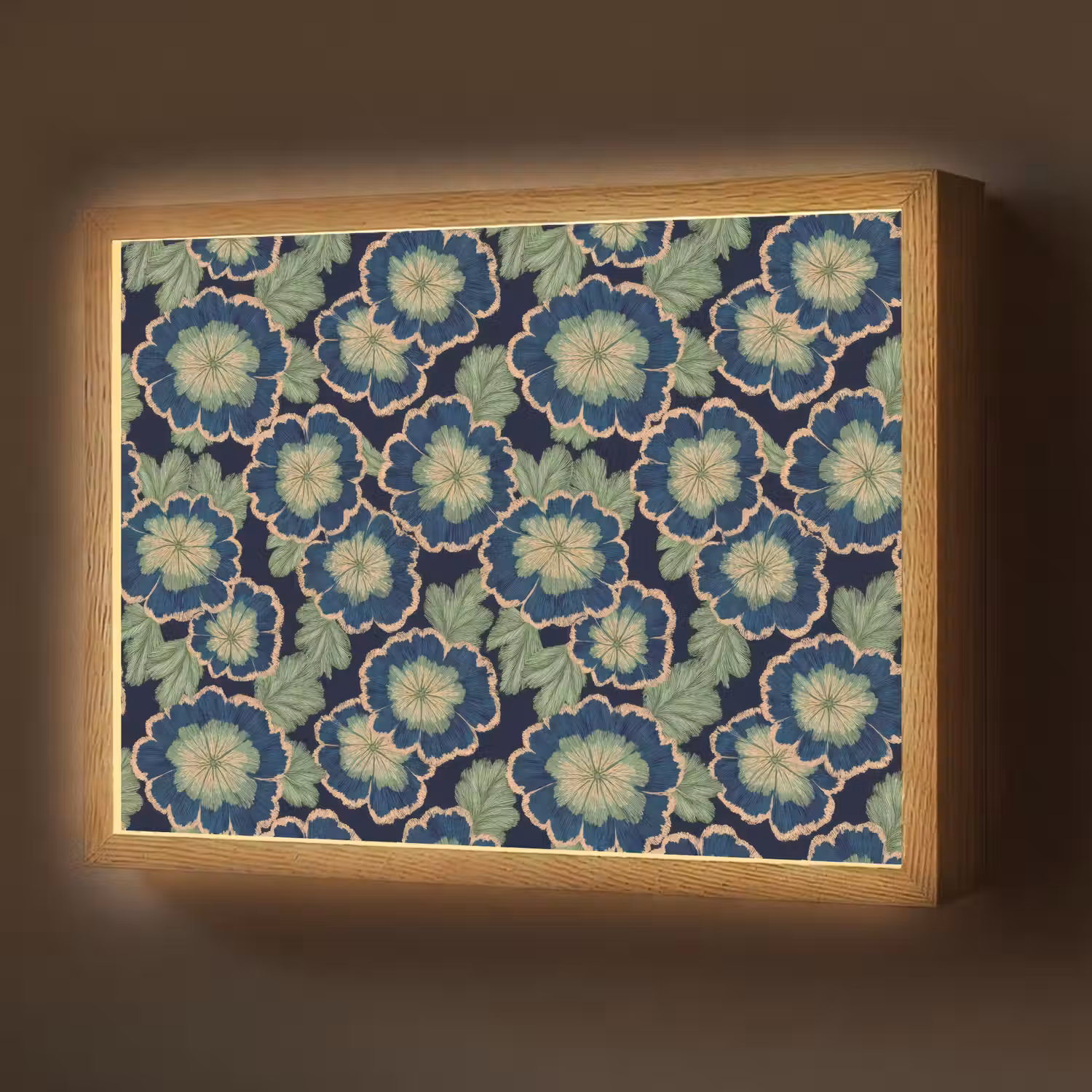 Bloemen - Borduurwerk - Patroon - Blauw - Groen Light Box met batterij (Wandlamp) middel 907 -z3d_website