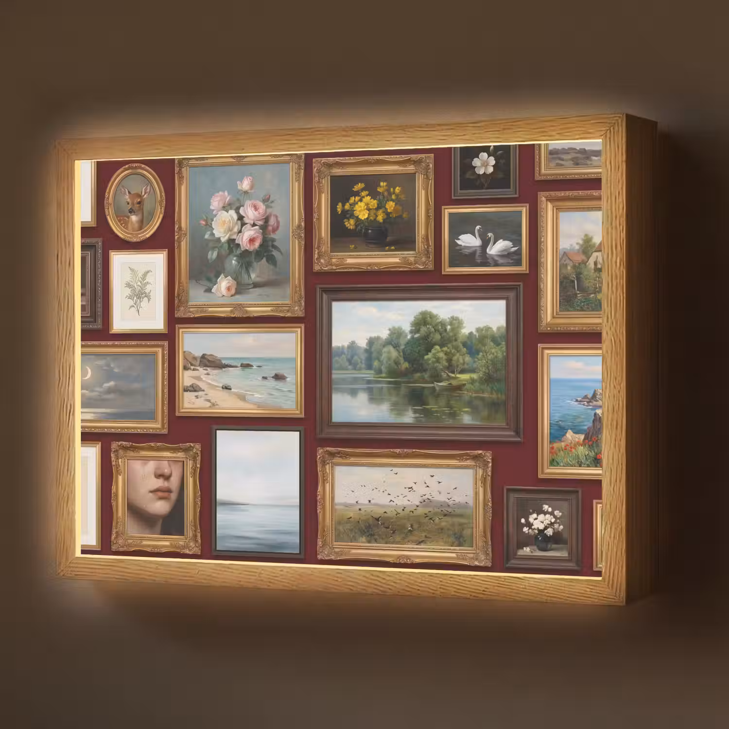 Bloemen - Vaas - Klassiek - Kunst - Rood Light Box met batterij (Wandlamp) middel -z3d_website