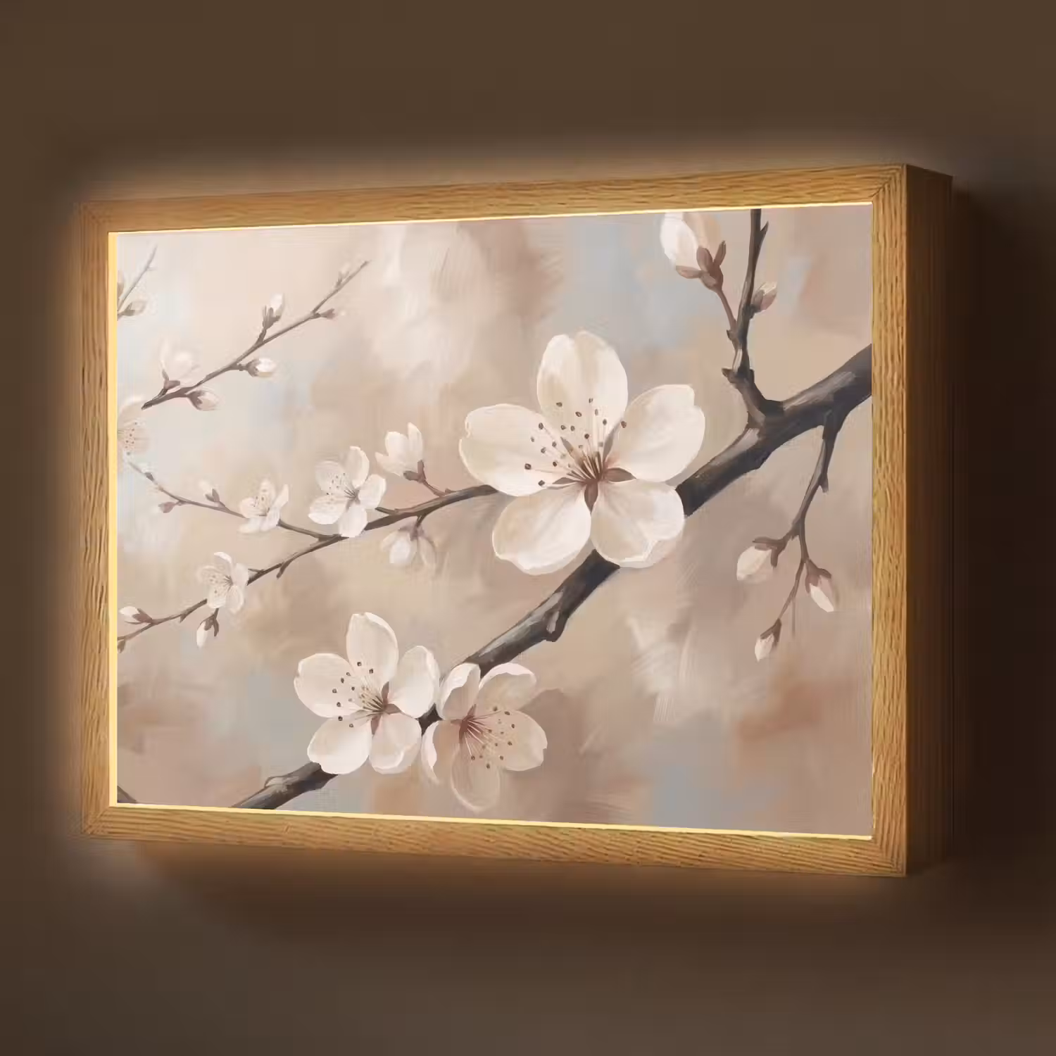 Bloesem - Takken - Schilderij - Beige - Serene Light Box met batterij (Wandlamp) middel -z3d_website