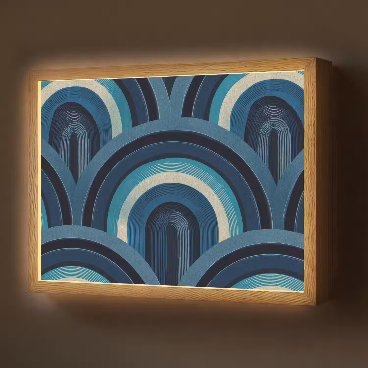 Bogen - Geometrisch - Patroon - Blauw - Retro Light Box met batterij (Wandlamp) middel 907 -z3d_website