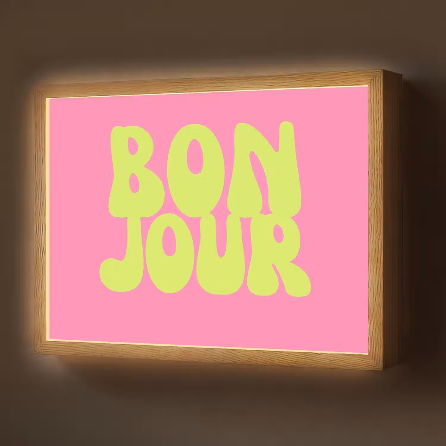 Bonjour - Roze - Fel groen Light Box met batterij (Wandlamp) middel -z3d_website