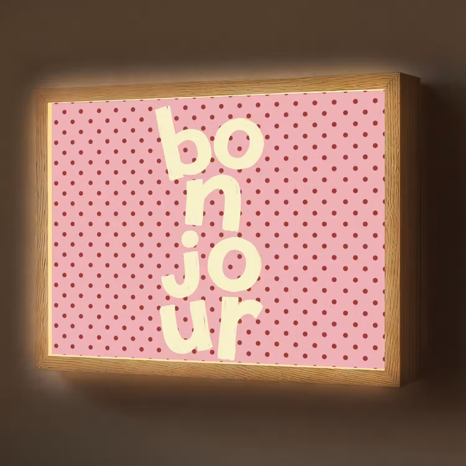 Bonjour - Stippen - Roze- Geel Light Box met batterij (Wandlamp) middel -z3d_website