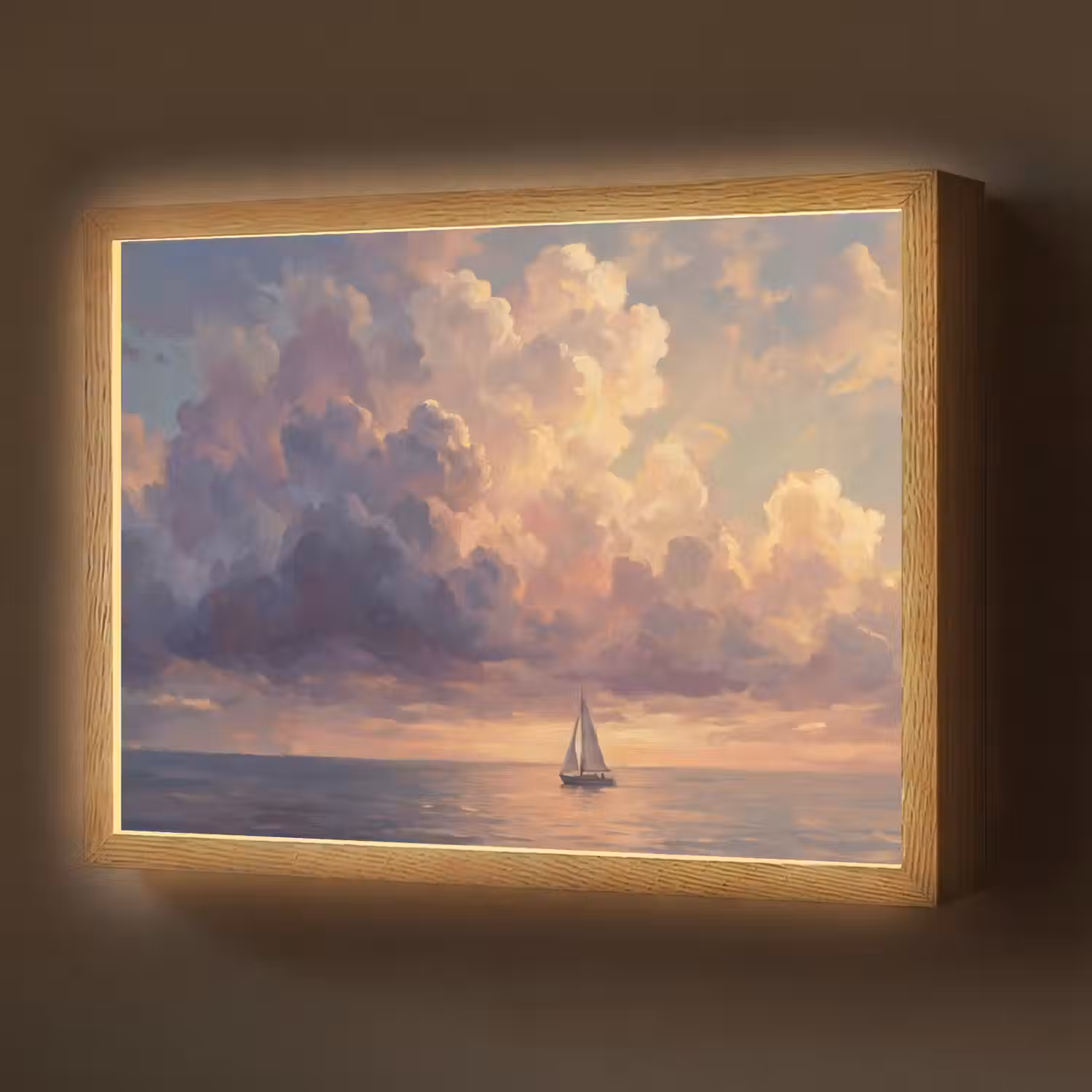 Boot - Zonsondergang - Zee - Natuur - Goud Light Box met batterij (Wandlamp) middel -z3d_website