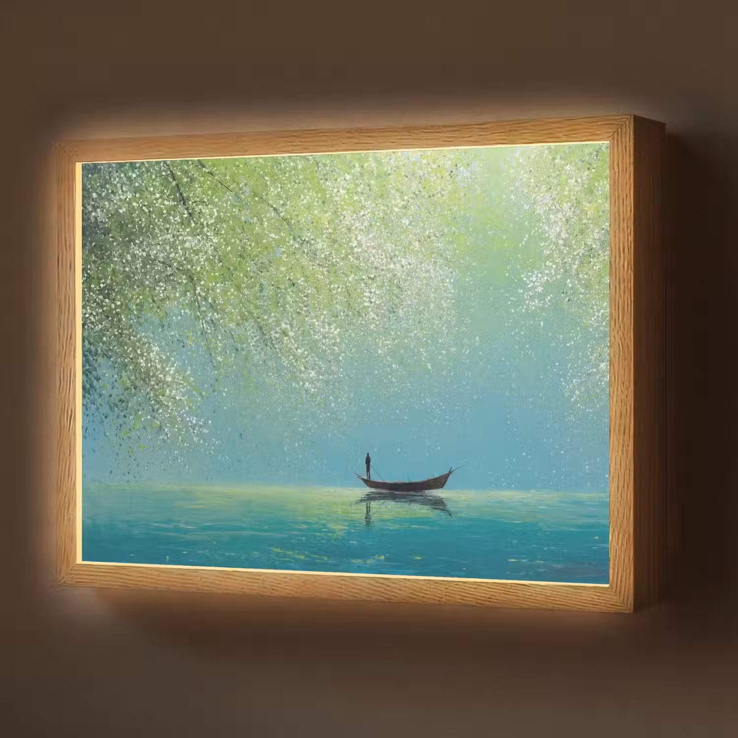 Bootje - Water - Bladeren - Bloesems Light Box met batterij (Wandlamp) middel -z3d_website