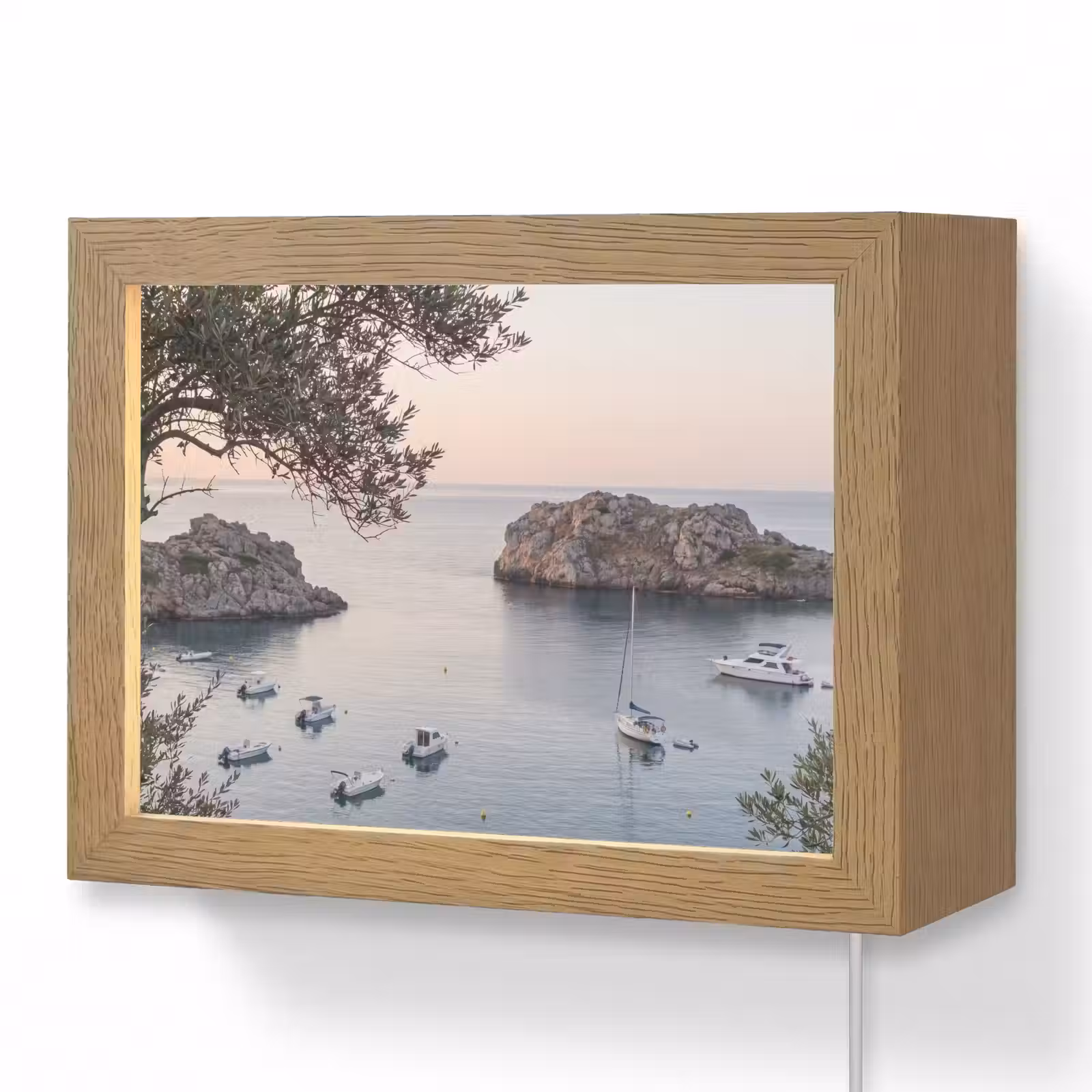 Lightbox - Wandleuchte - Bucht – Boote – Sonnenuntergang - Baai - boten - zonsondergang Light Box met kabel (Wandlamp) klein