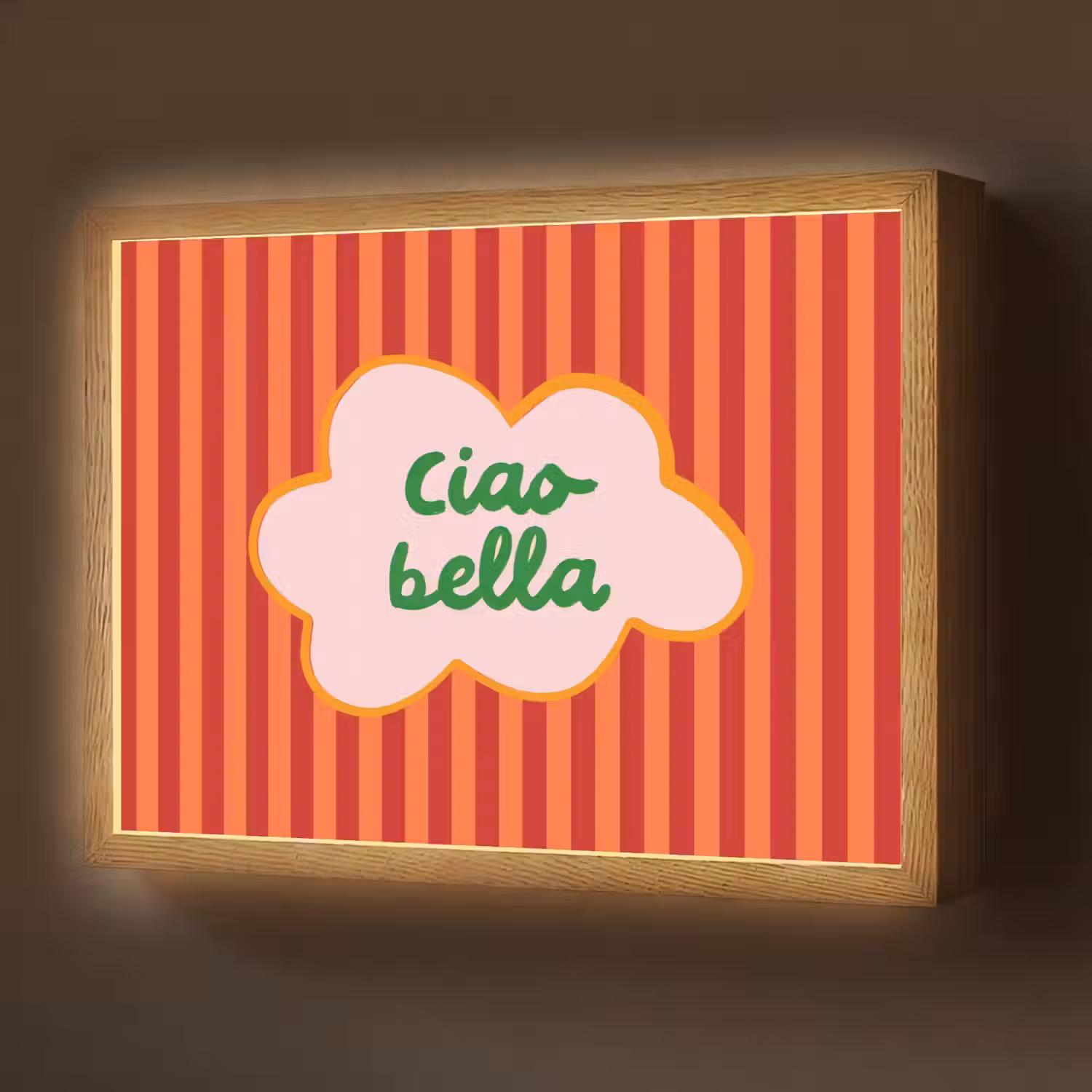 Ciao bella - Tekstwolk - Strepen - Oranje Light Box met batterij (Wandlamp) middel -z3d_website