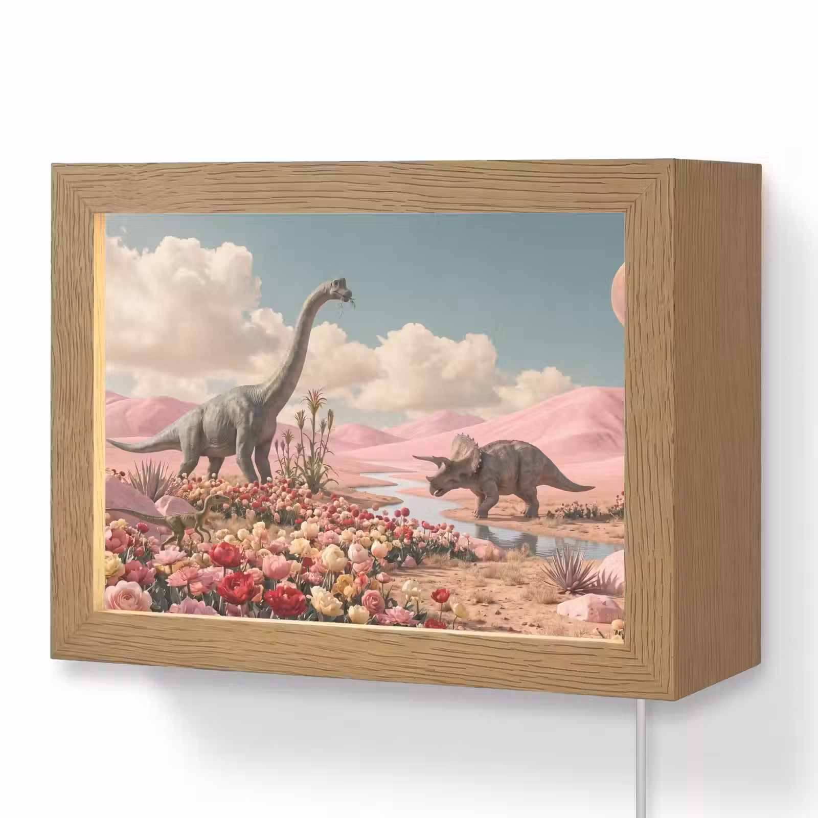 Lightbox - Wandleuchte - Dinosaurier – Rosa – Landschaft - Dinosaurus - Roze - Landschap Light Box met kabel (Wandlamp) klein