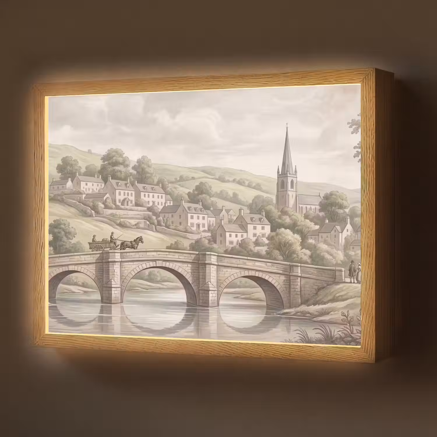 Dorp - Brug - Uitzicht - Groen Light Box met batterij (Wandlamp) middel -z3d_website