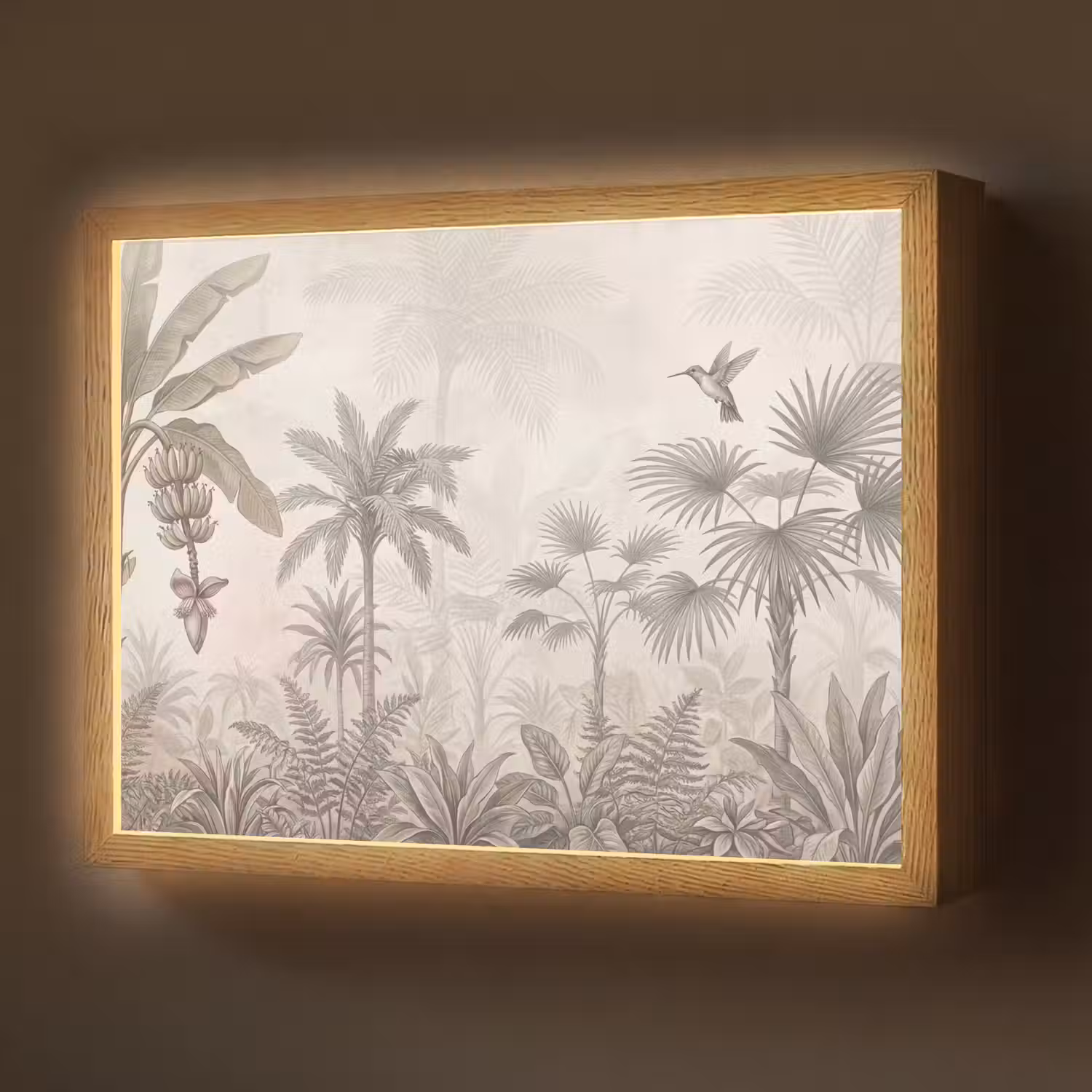 Jungle - Banenboom - Kolibrie - Beige Light Box met batterij (Wandlamp) middel -z3d_website